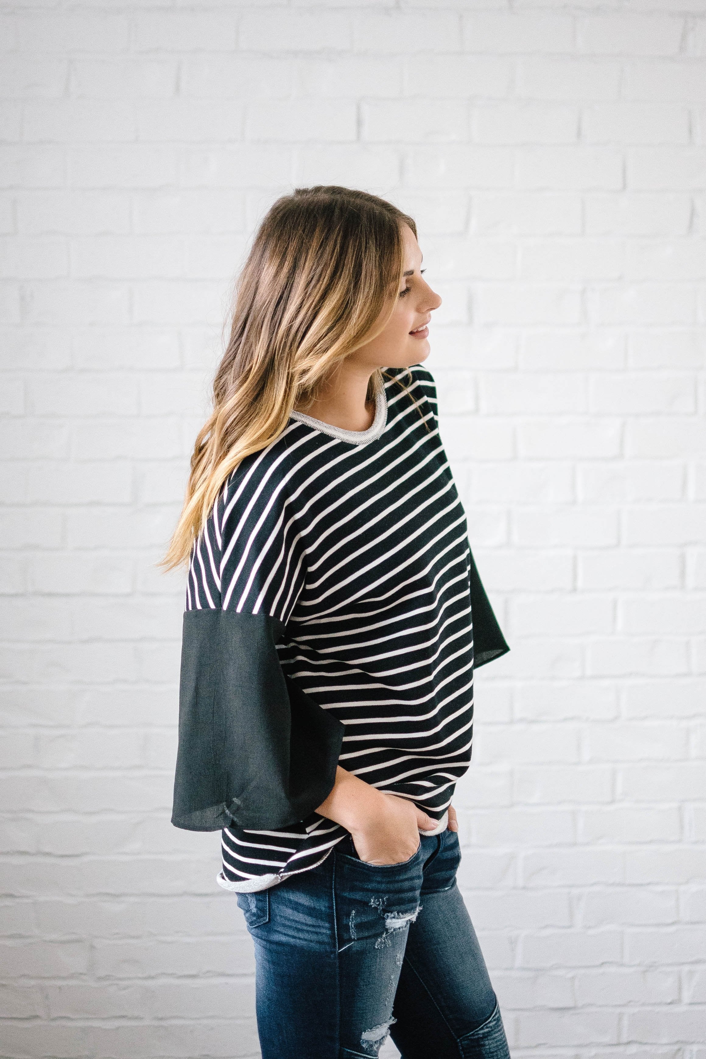 Blakely Bell Striped Top in Black