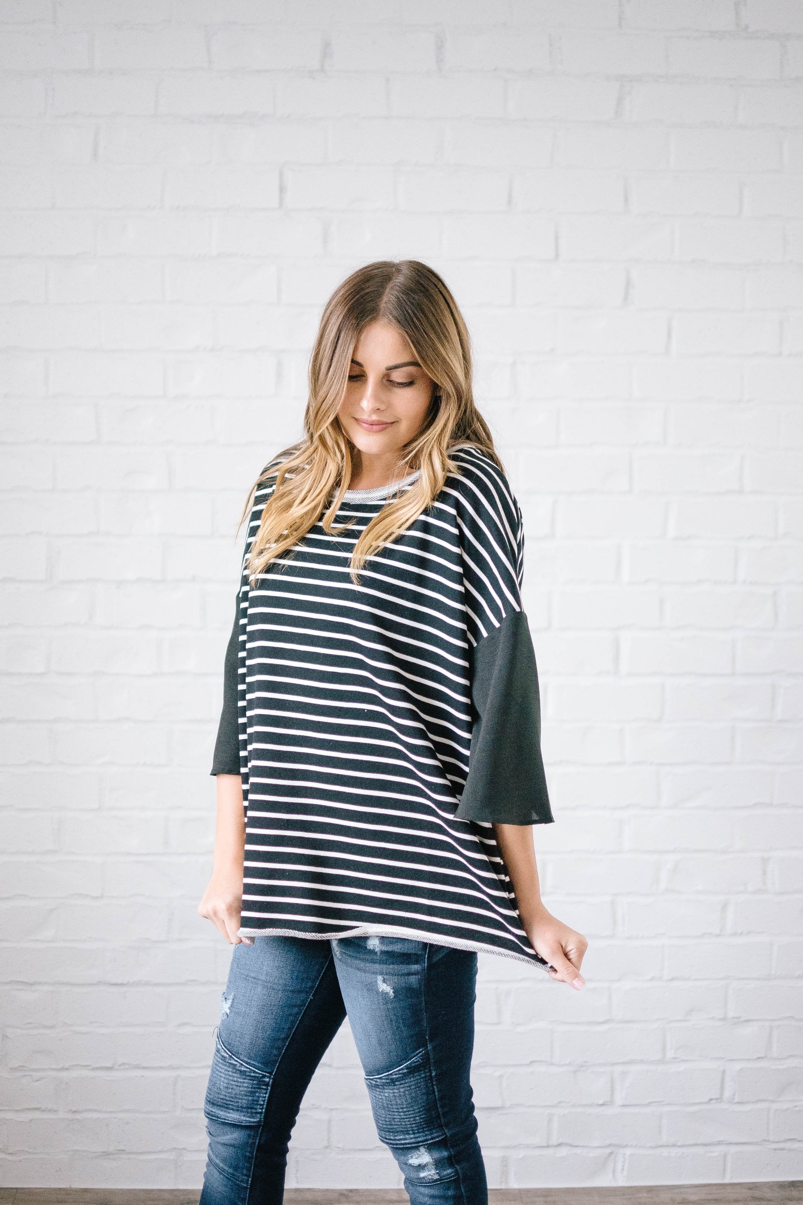 Blakely Bell Striped Top in Black
