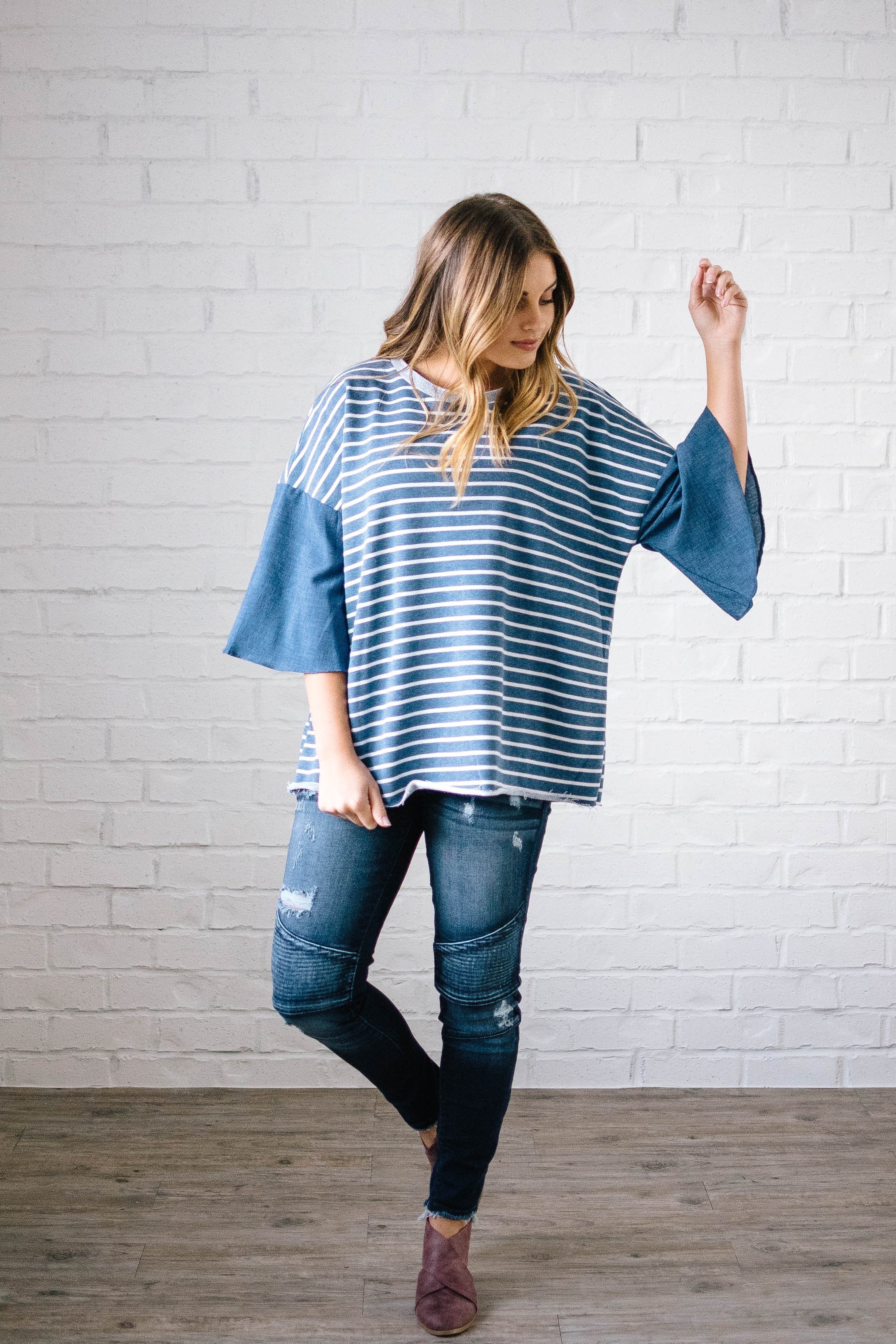Blakely Bell Striped Top in Denim Blue
