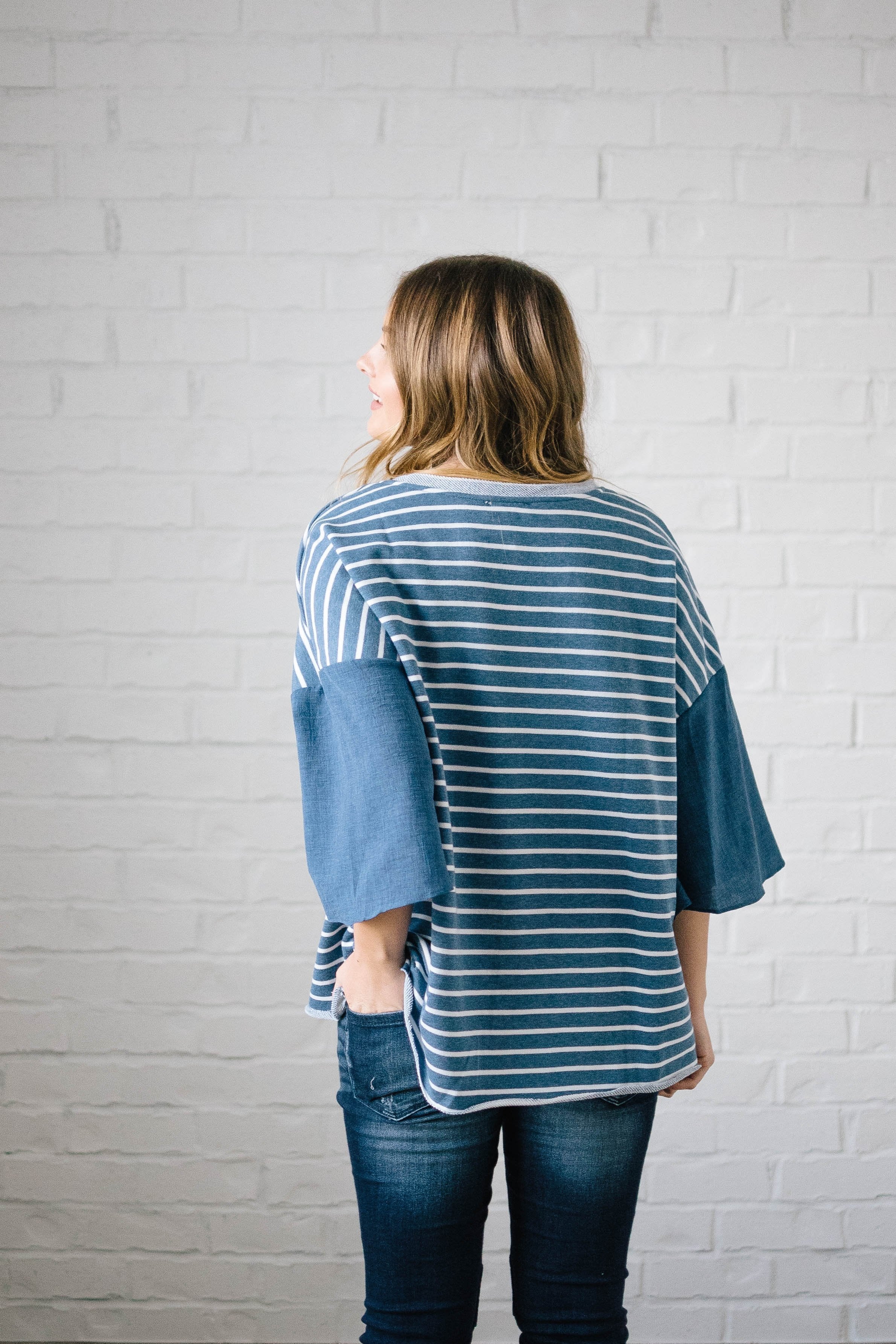 Blakely Bell Striped Top in Denim Blue