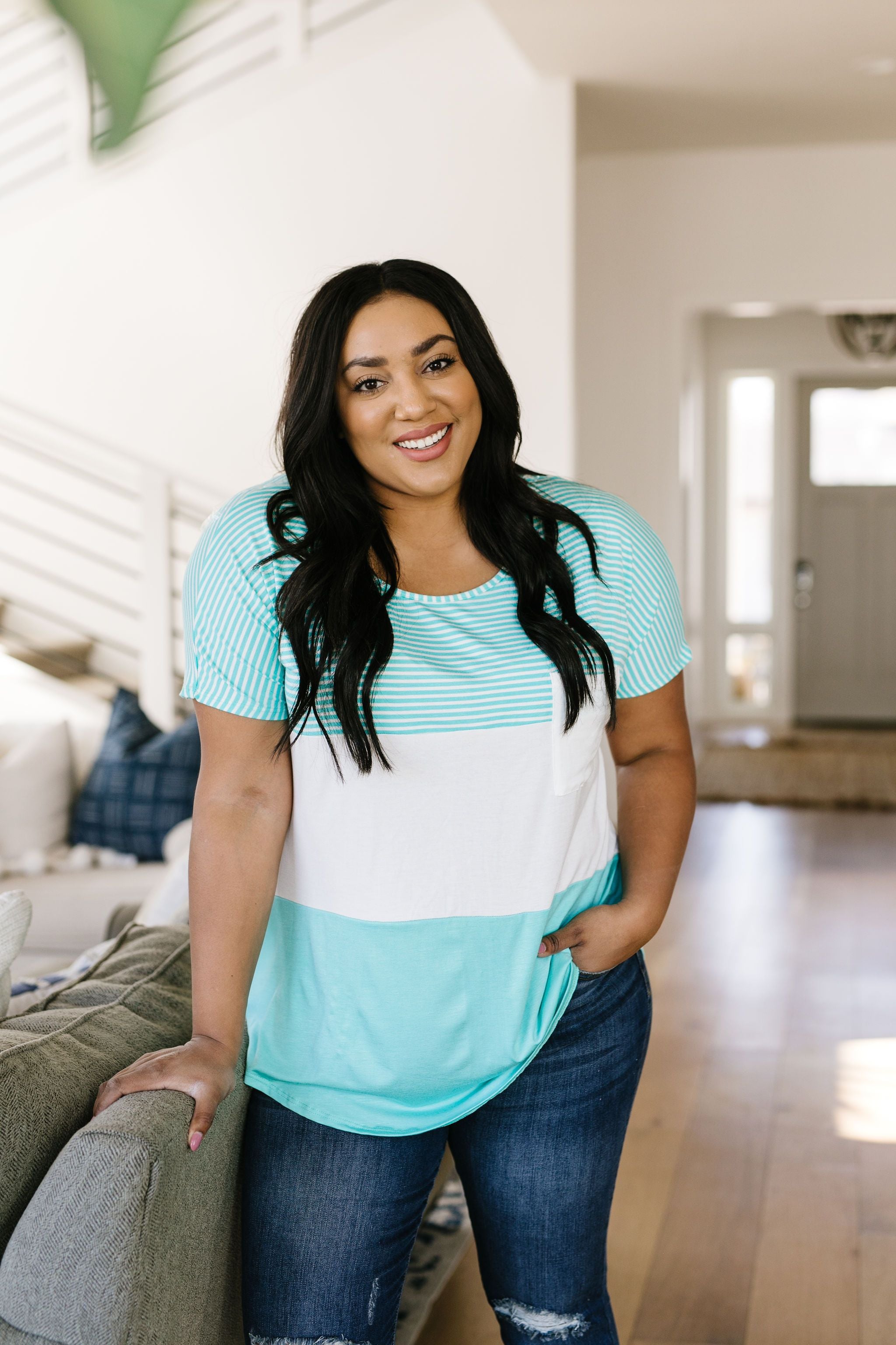 Block Party Top In Aqua