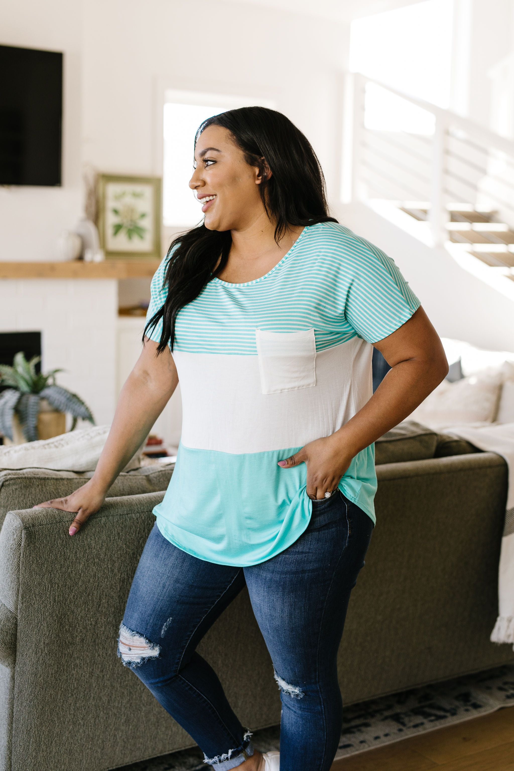 Block Party Top In Aqua