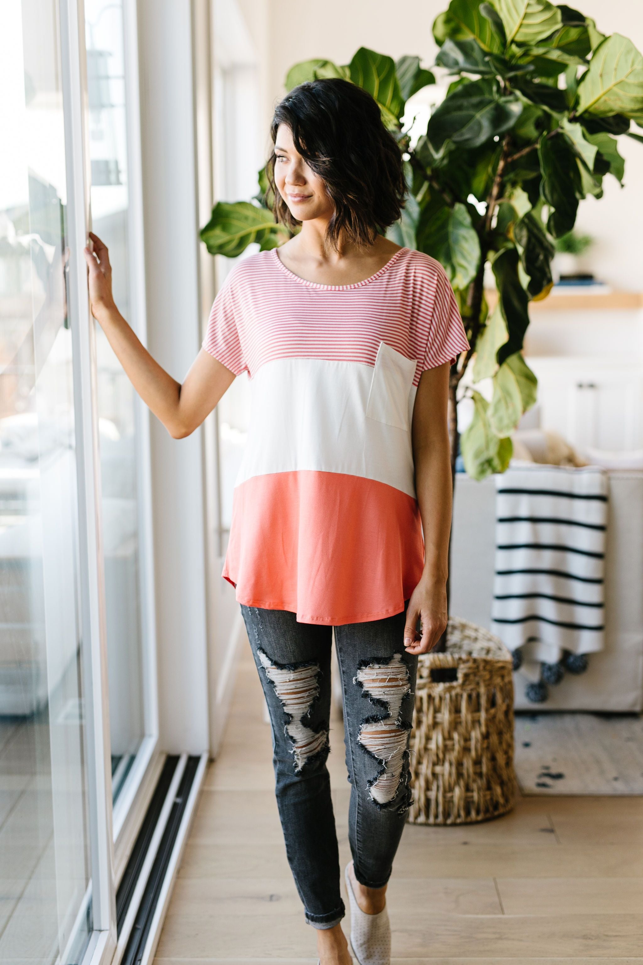 Block Party Top In Coral