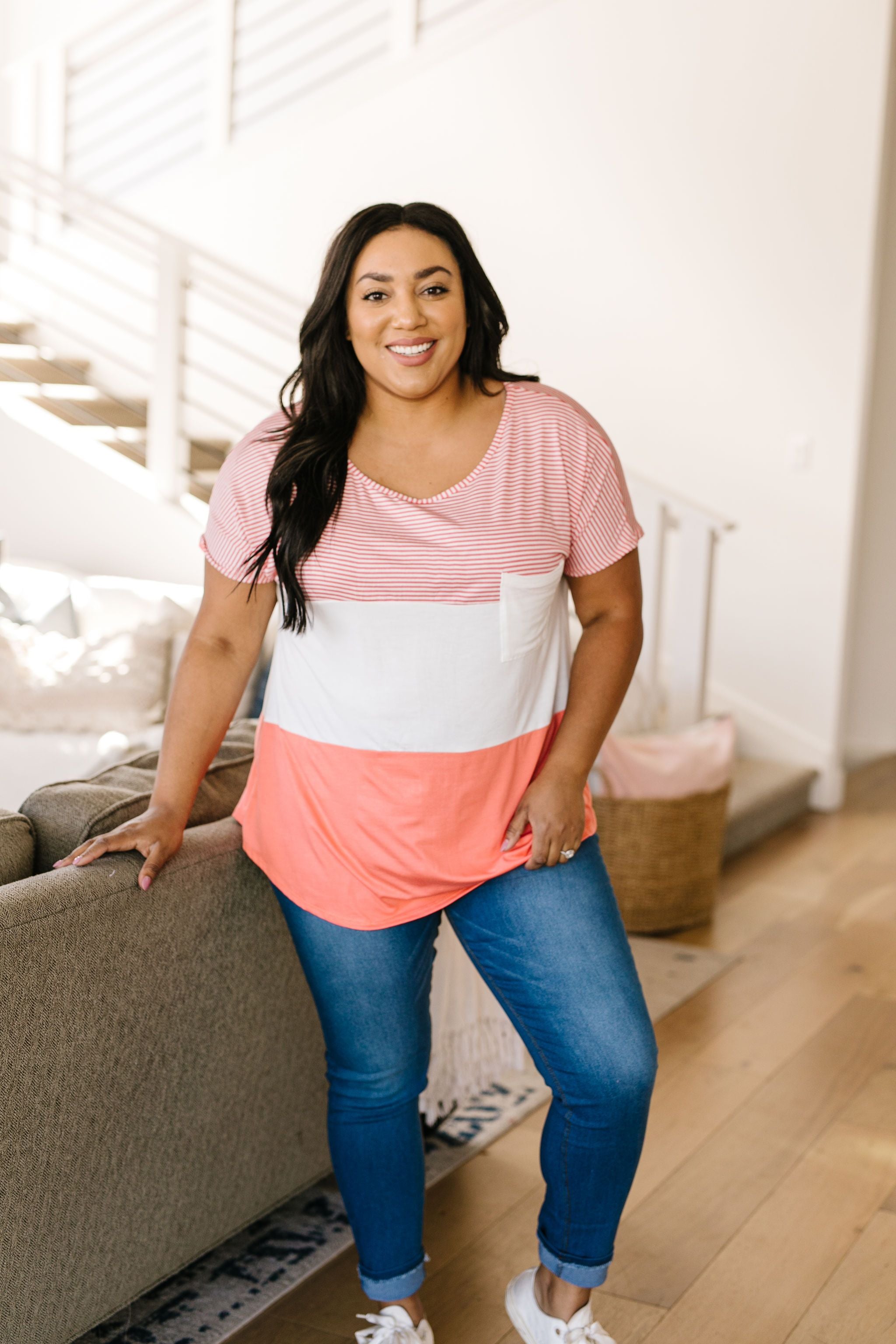 Block Party Top In Coral