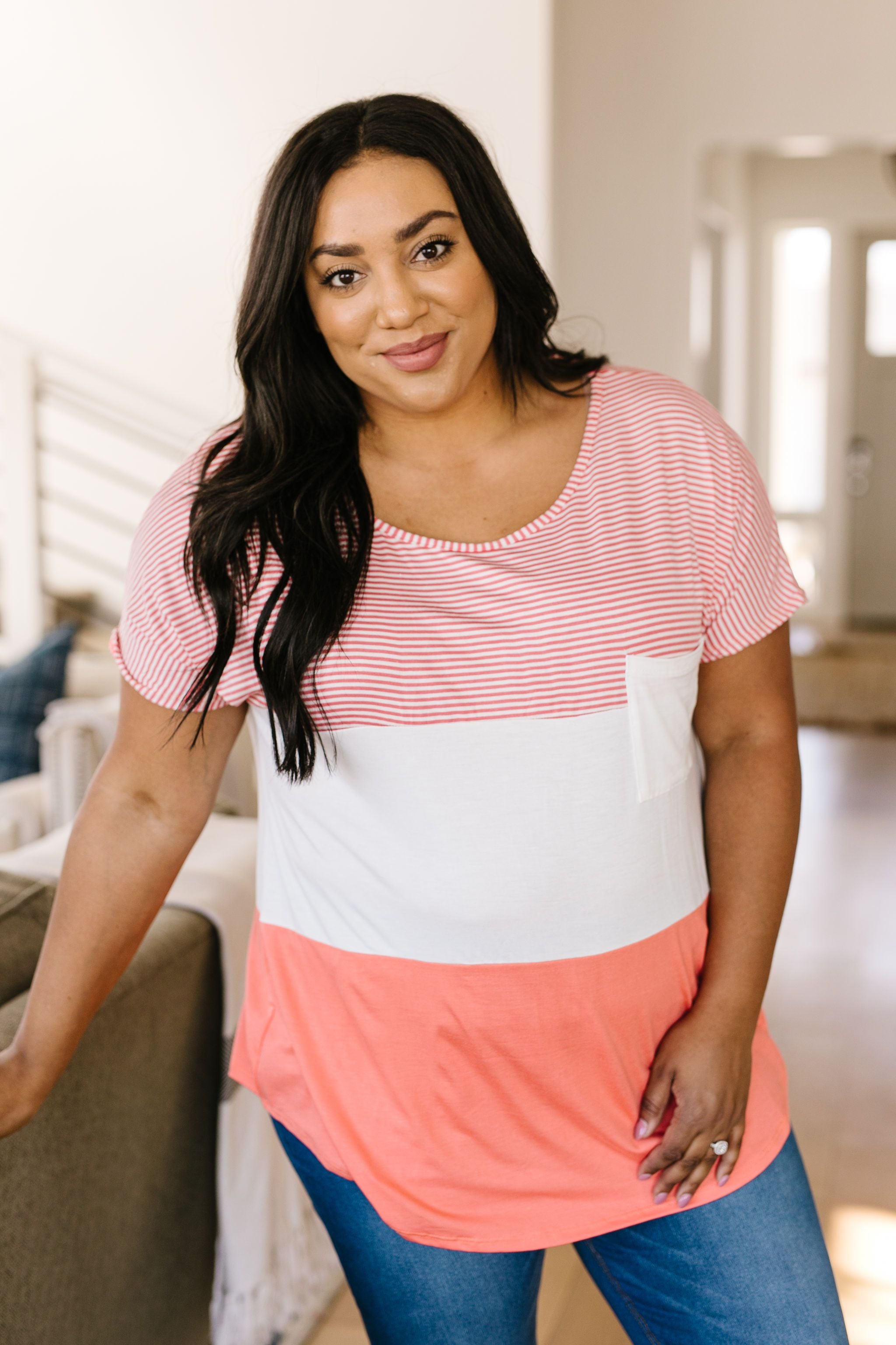 Block Party Top In Coral