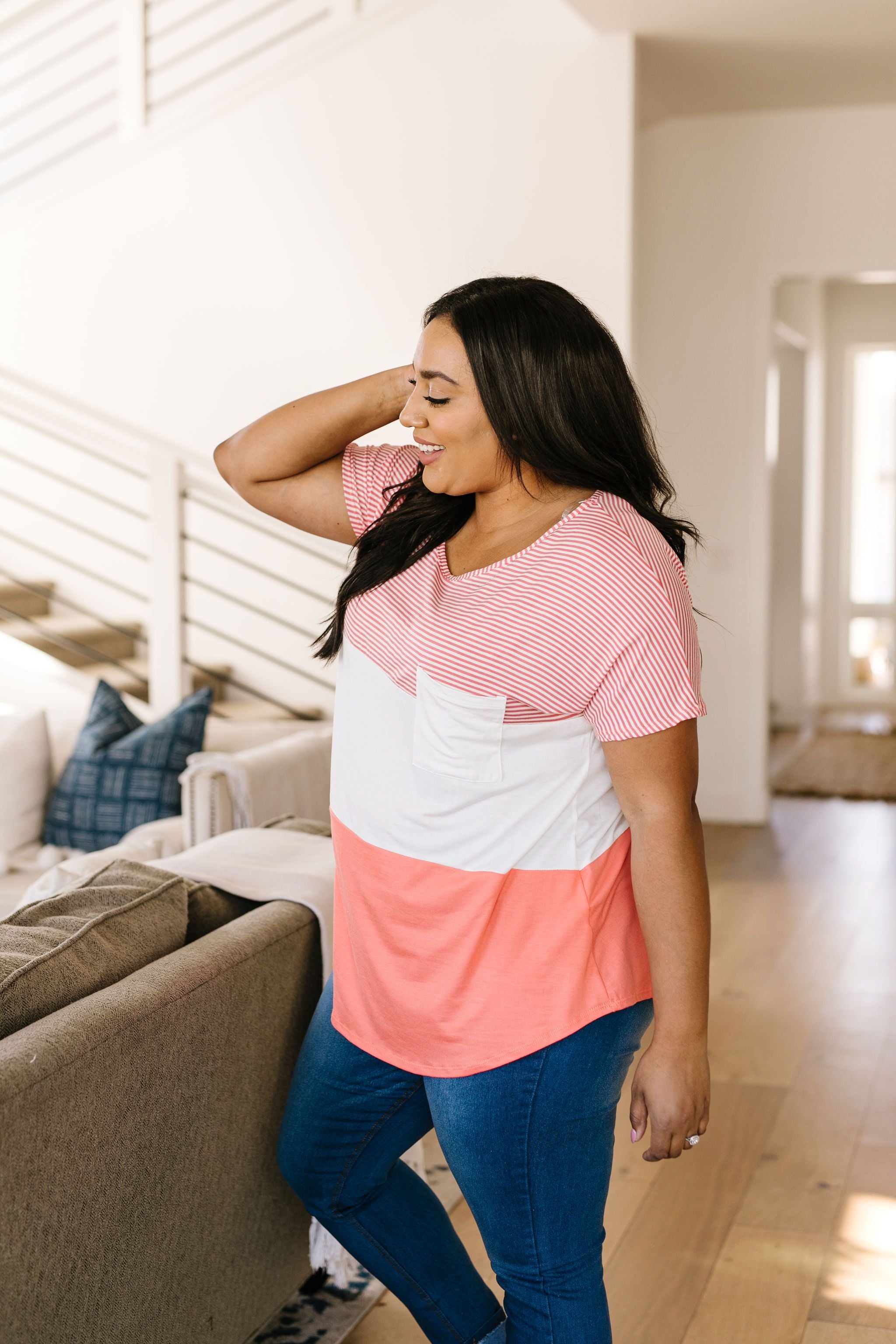 Block Party Top In Coral