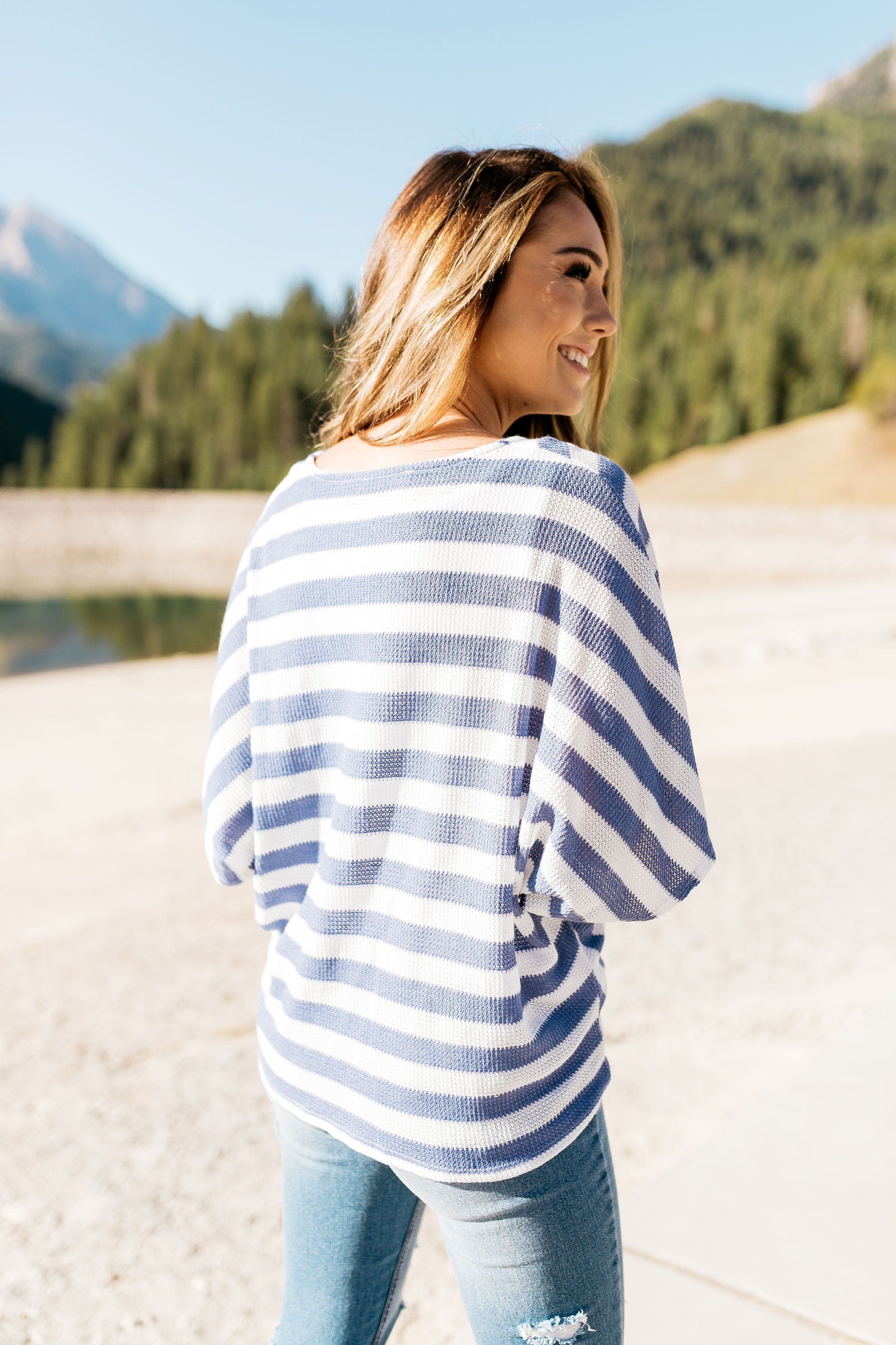 Blue + White Stripe Woven Top - ALL SALES FINAL