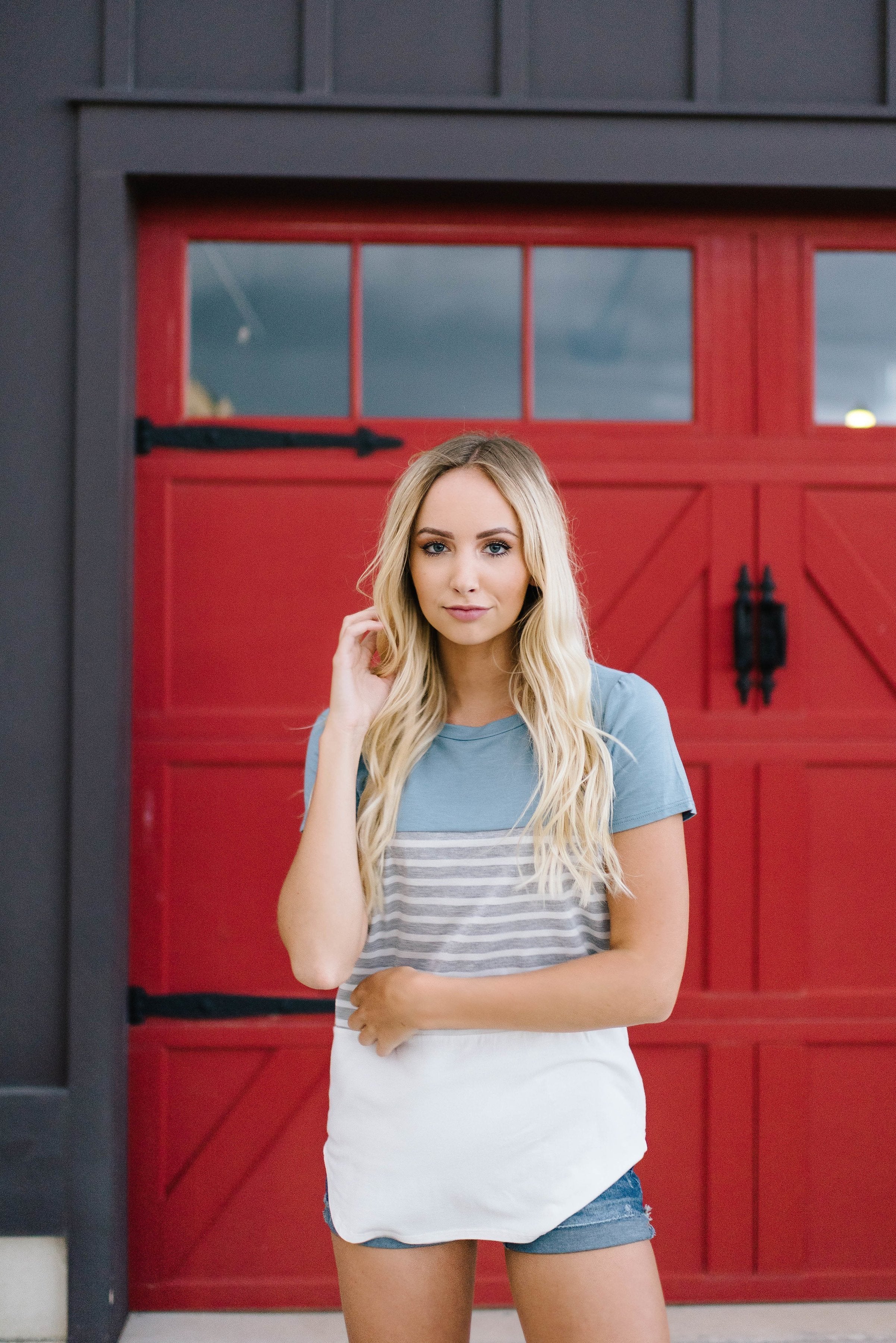 Blue Color Block + Stripes Tee
