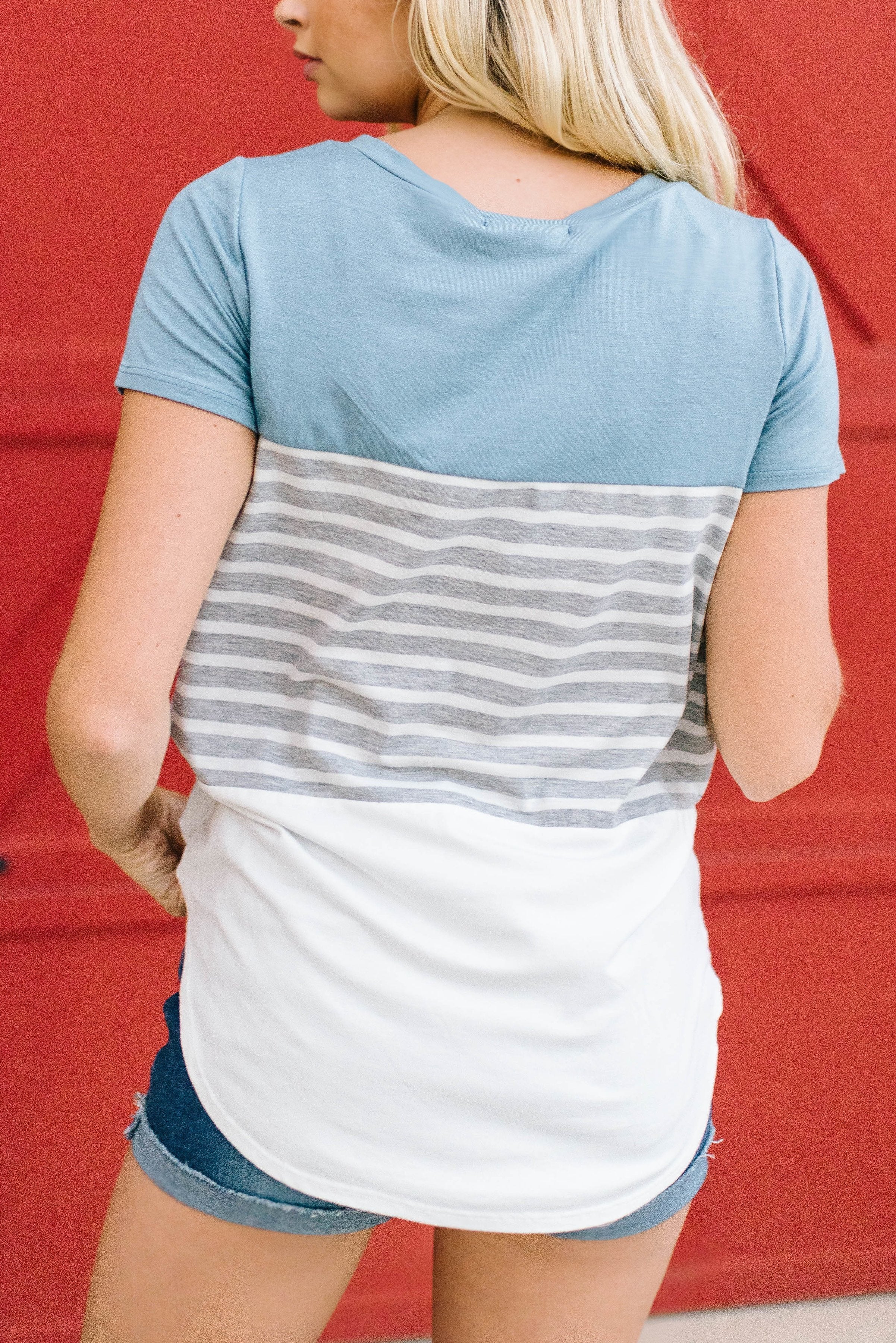 Blue Color Block + Stripes Tee