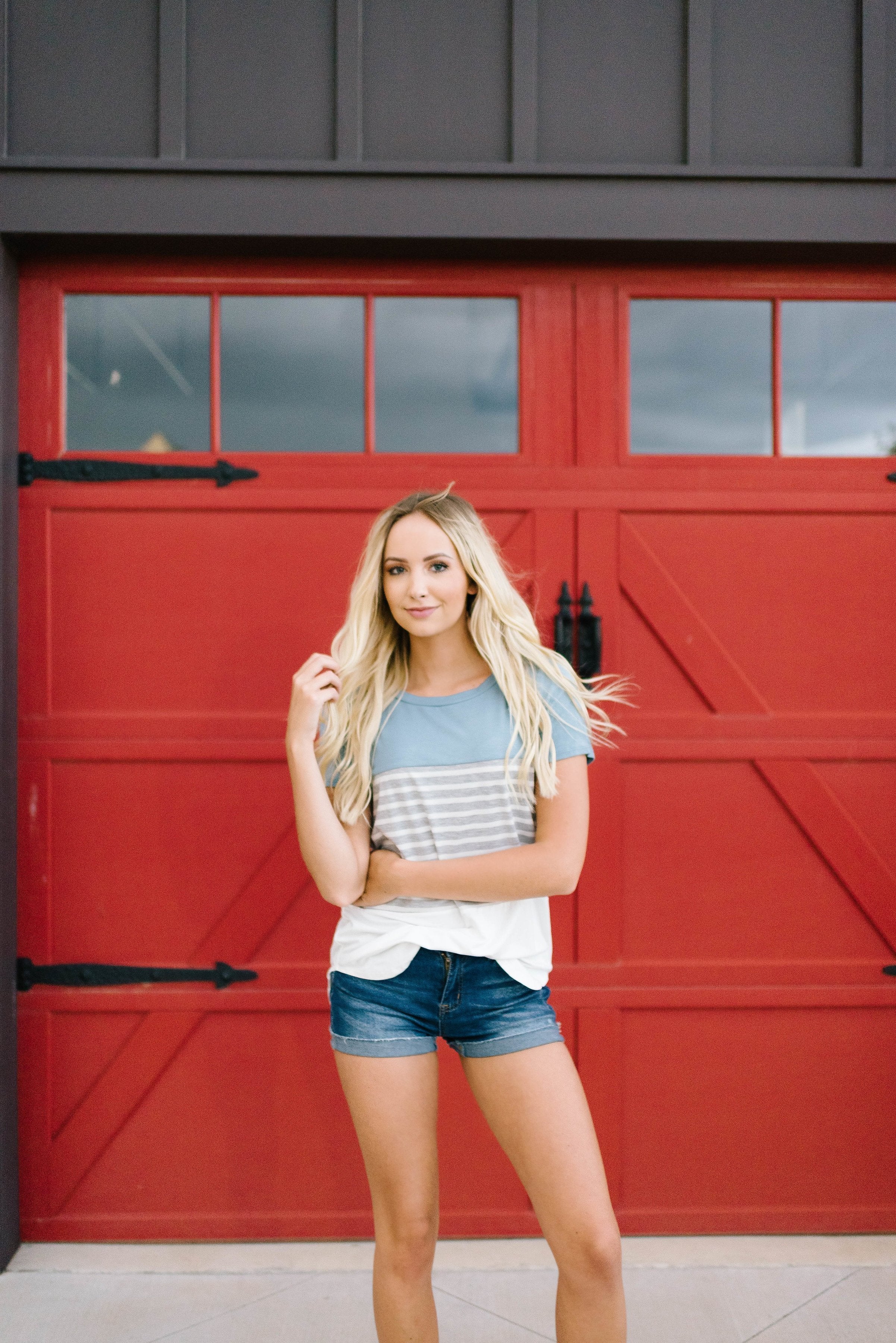 Blue Color Block + Stripes Tee