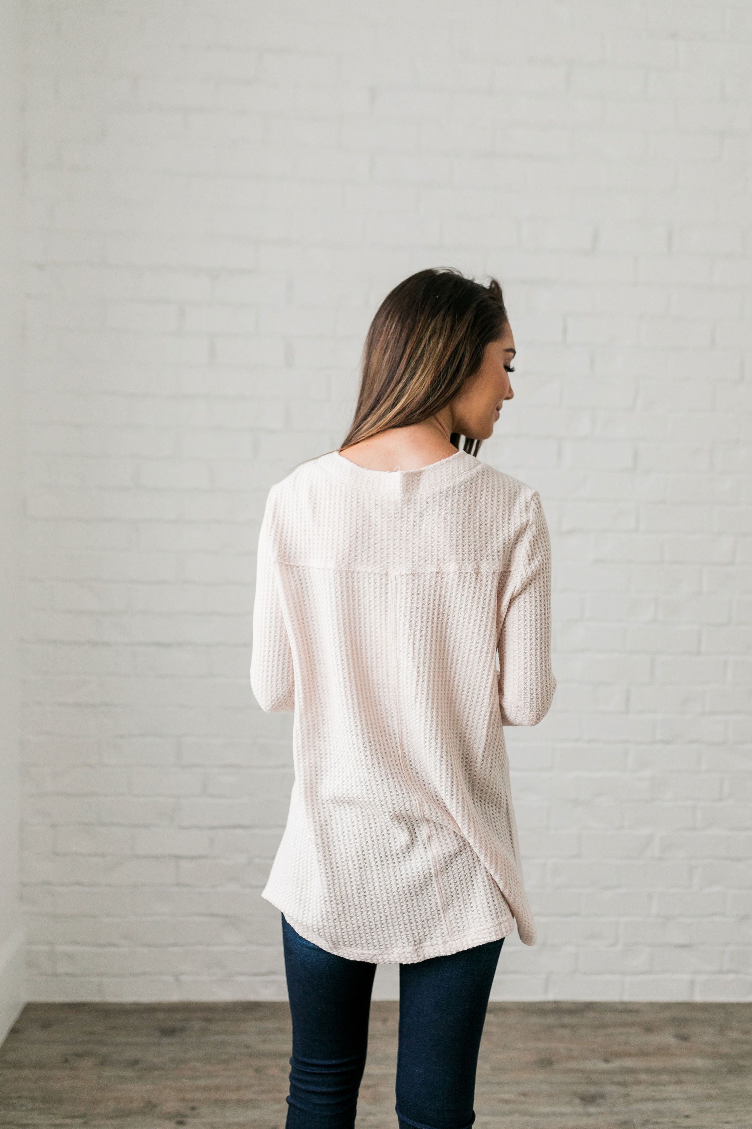 Bountiful Buttons V-Neck In Natural - ALL SALES FINAL