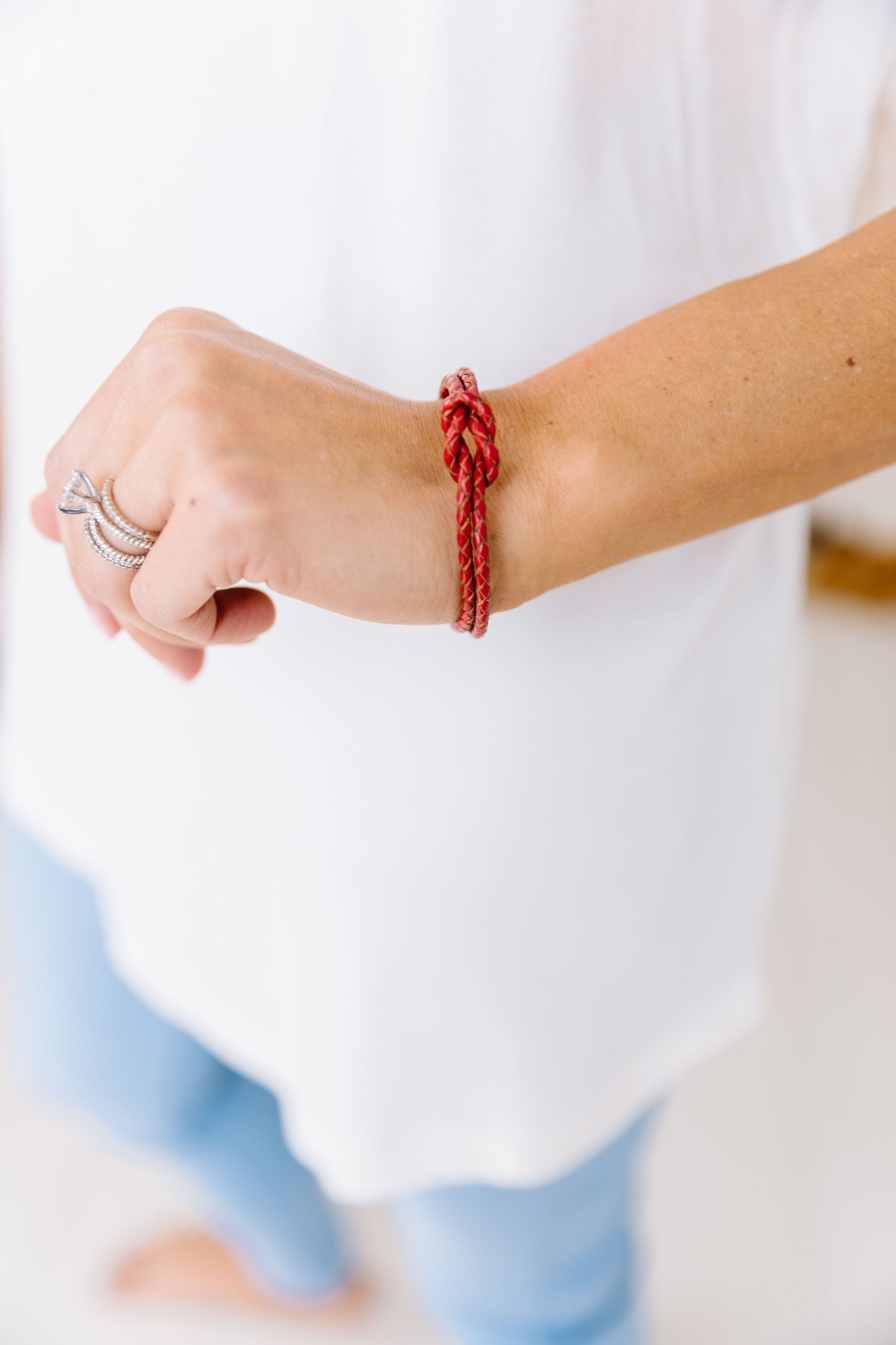 Braided Red Leather Knot Bracelet