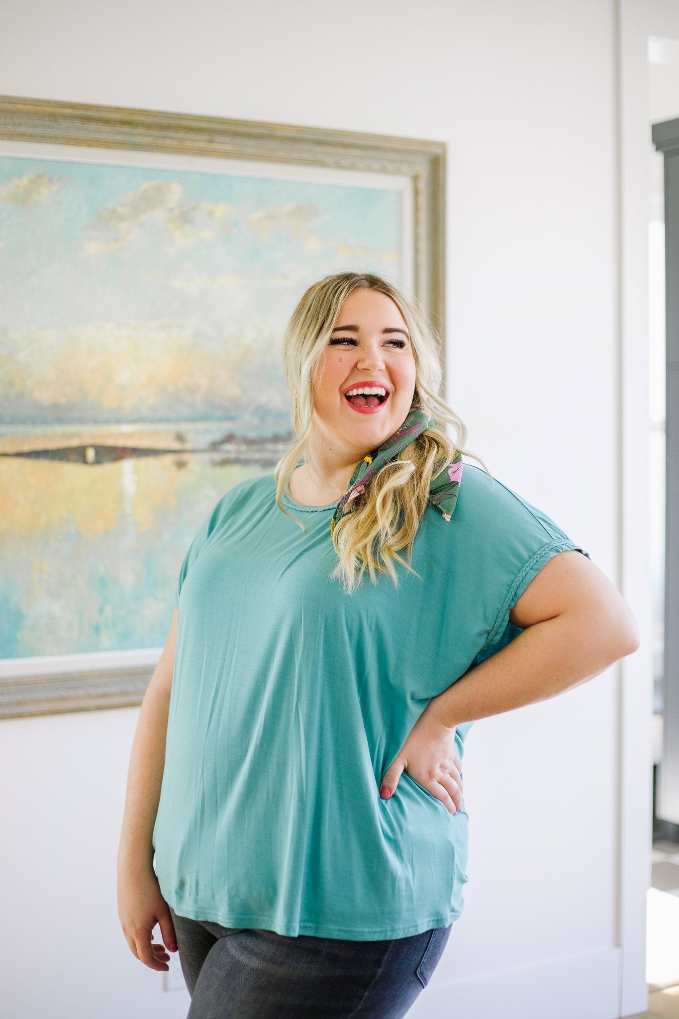 Braided Trim Turquoise Top