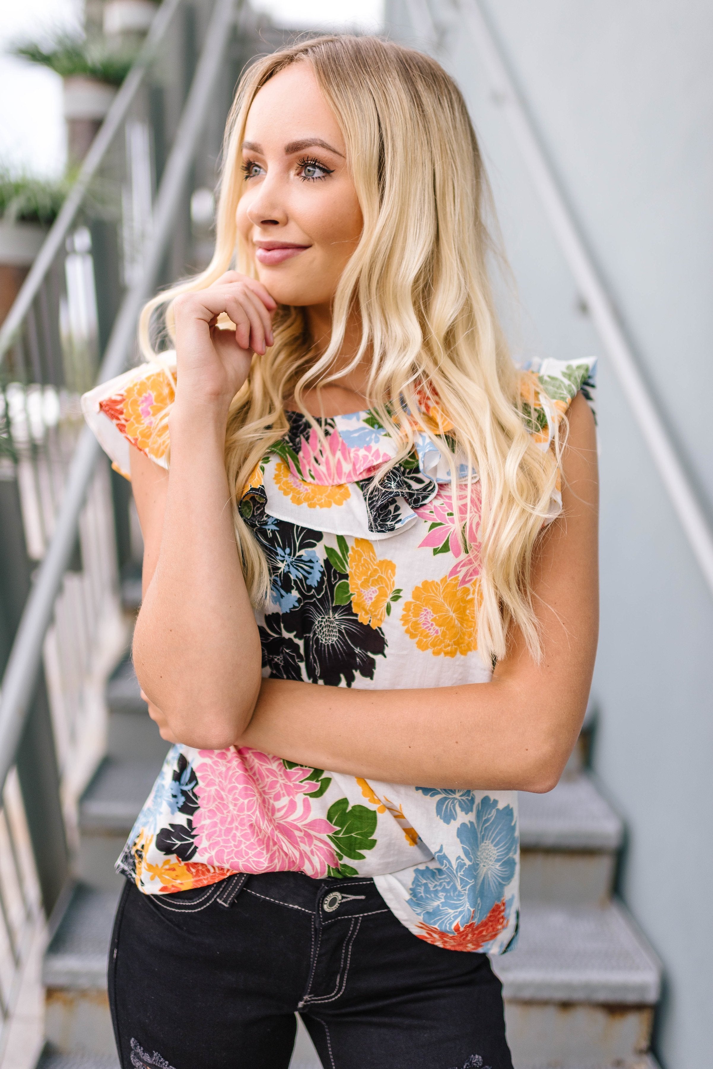 Bright Blooms One Shoulder Top