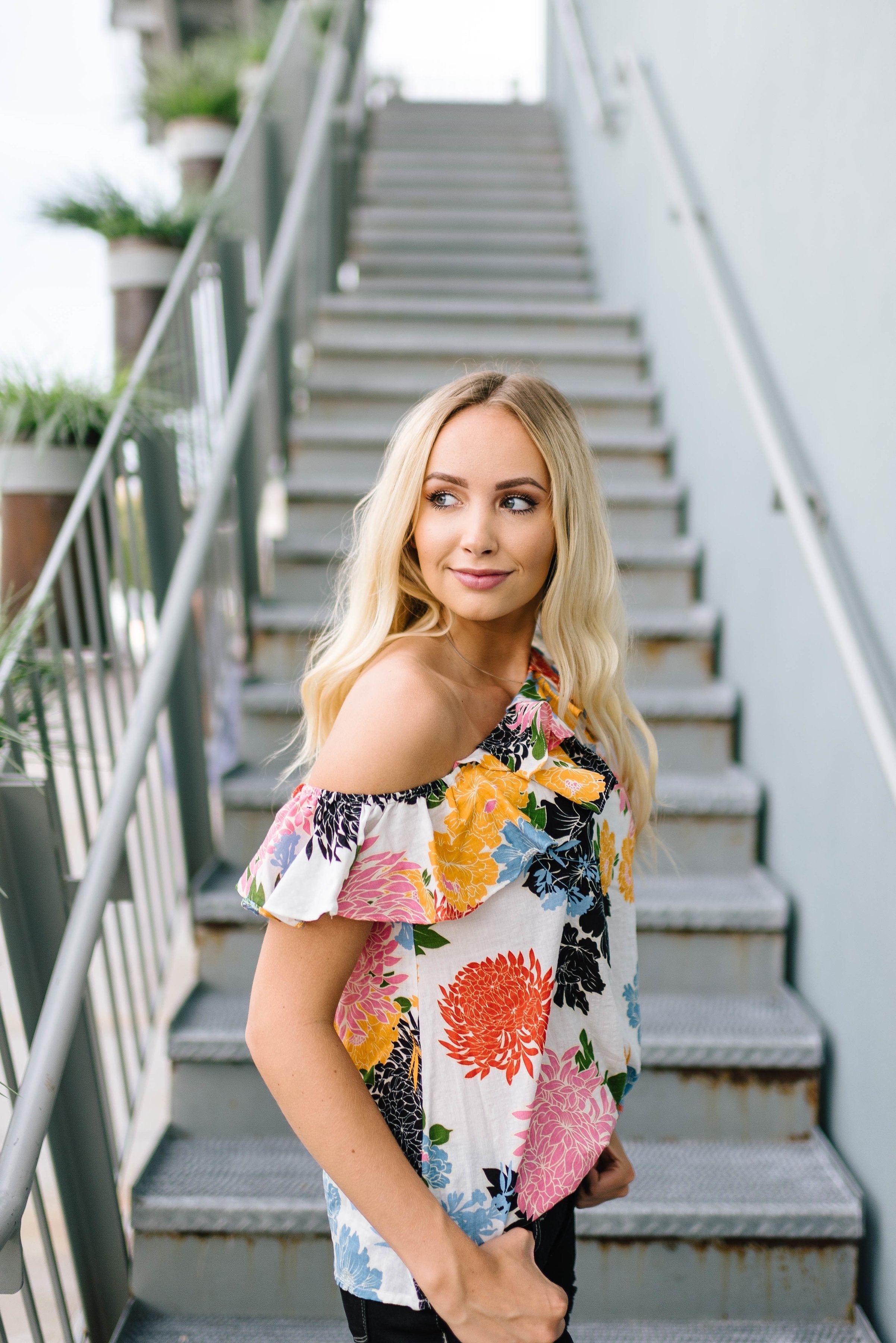 Bright Blooms One Shoulder Top