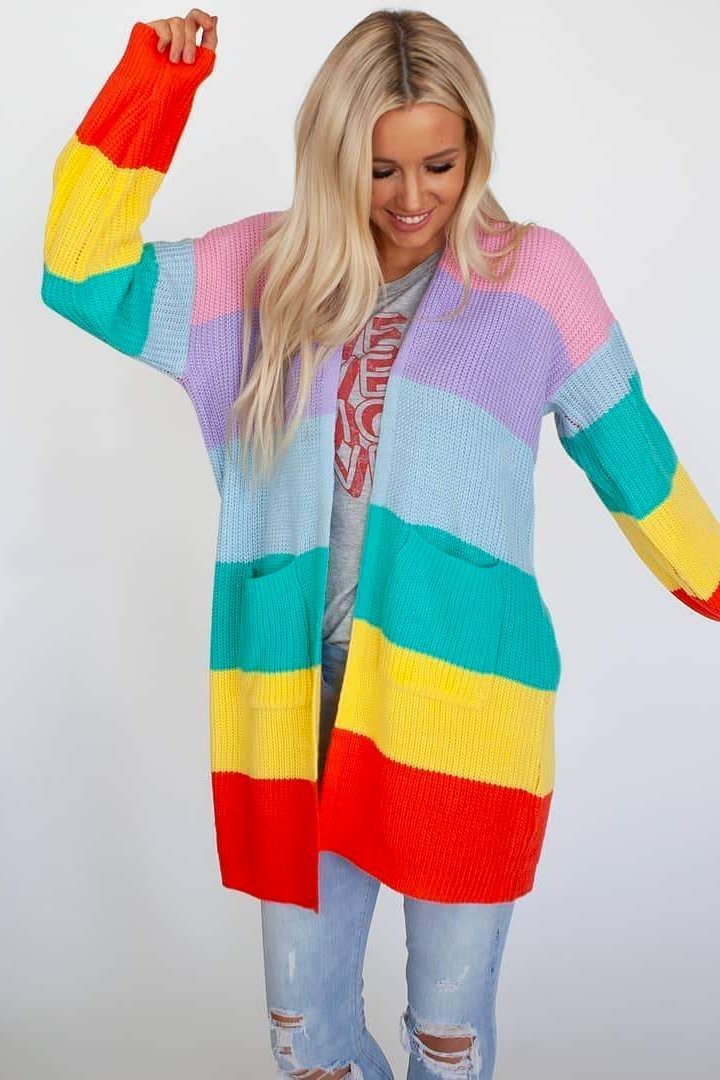Bright Cable Knit Color Block Cardi