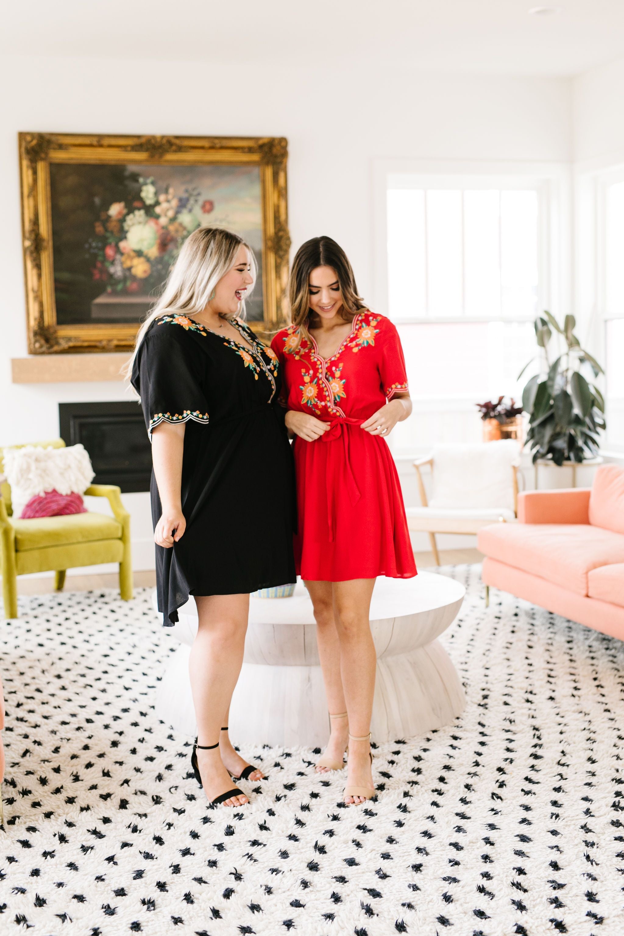 Brooklyn Embroidered Dress in Red