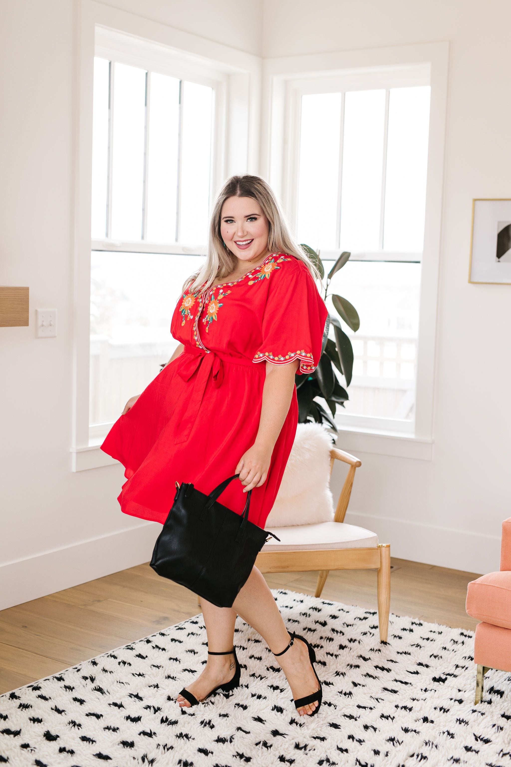 Brooklyn Embroidered Dress in Red
