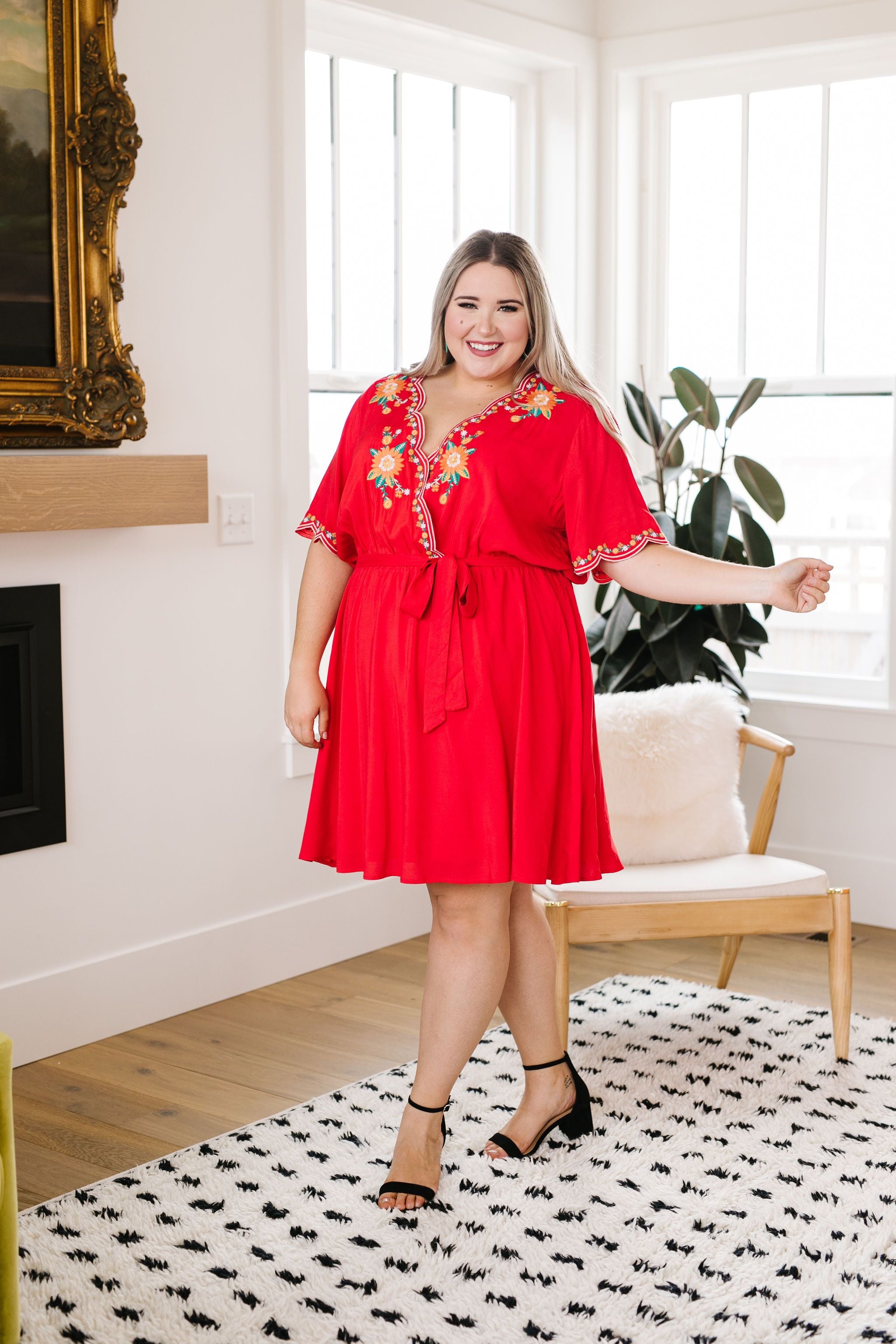 Brooklyn Embroidered Dress in Red