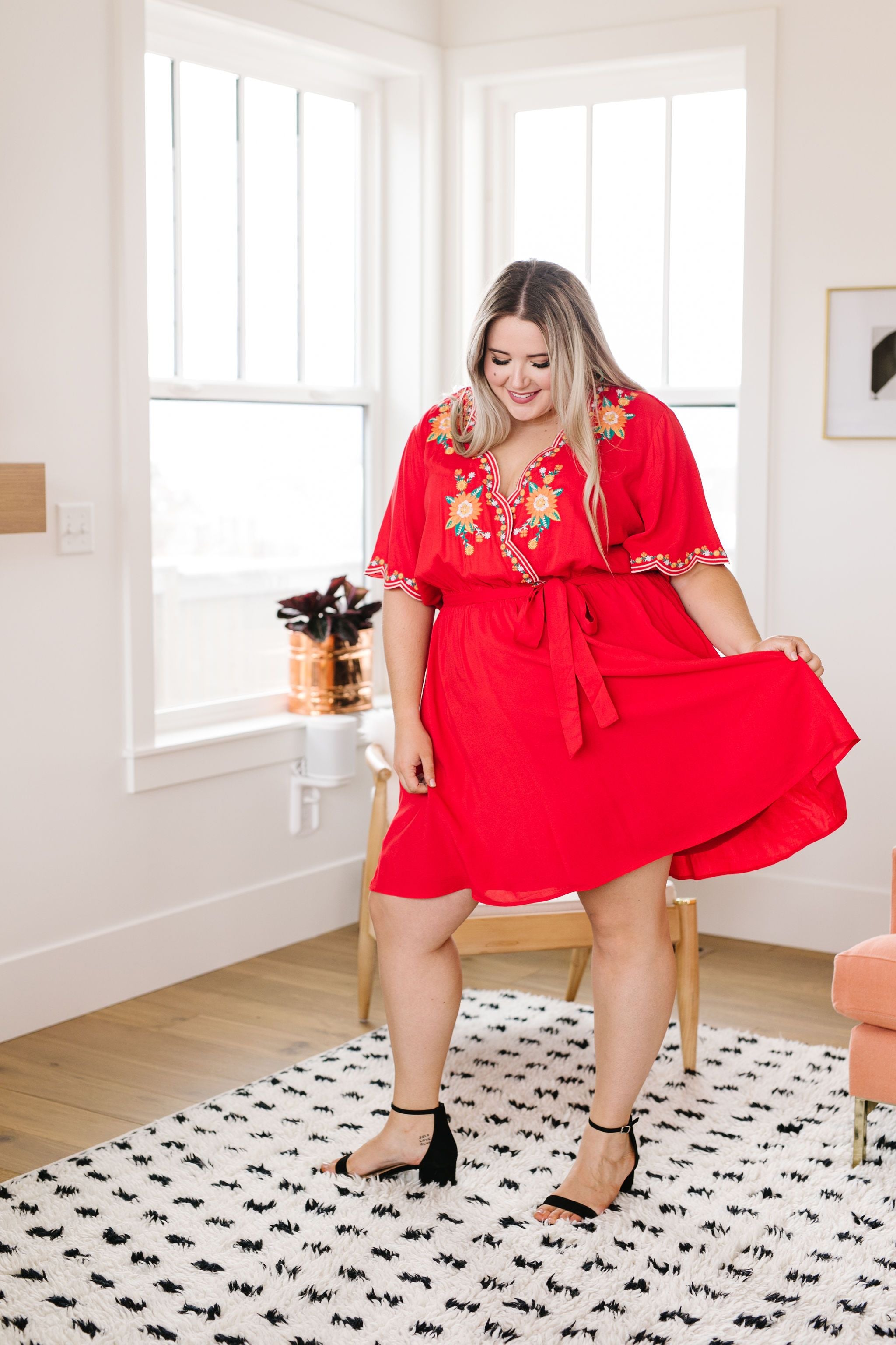 Brooklyn Embroidered Dress in Red