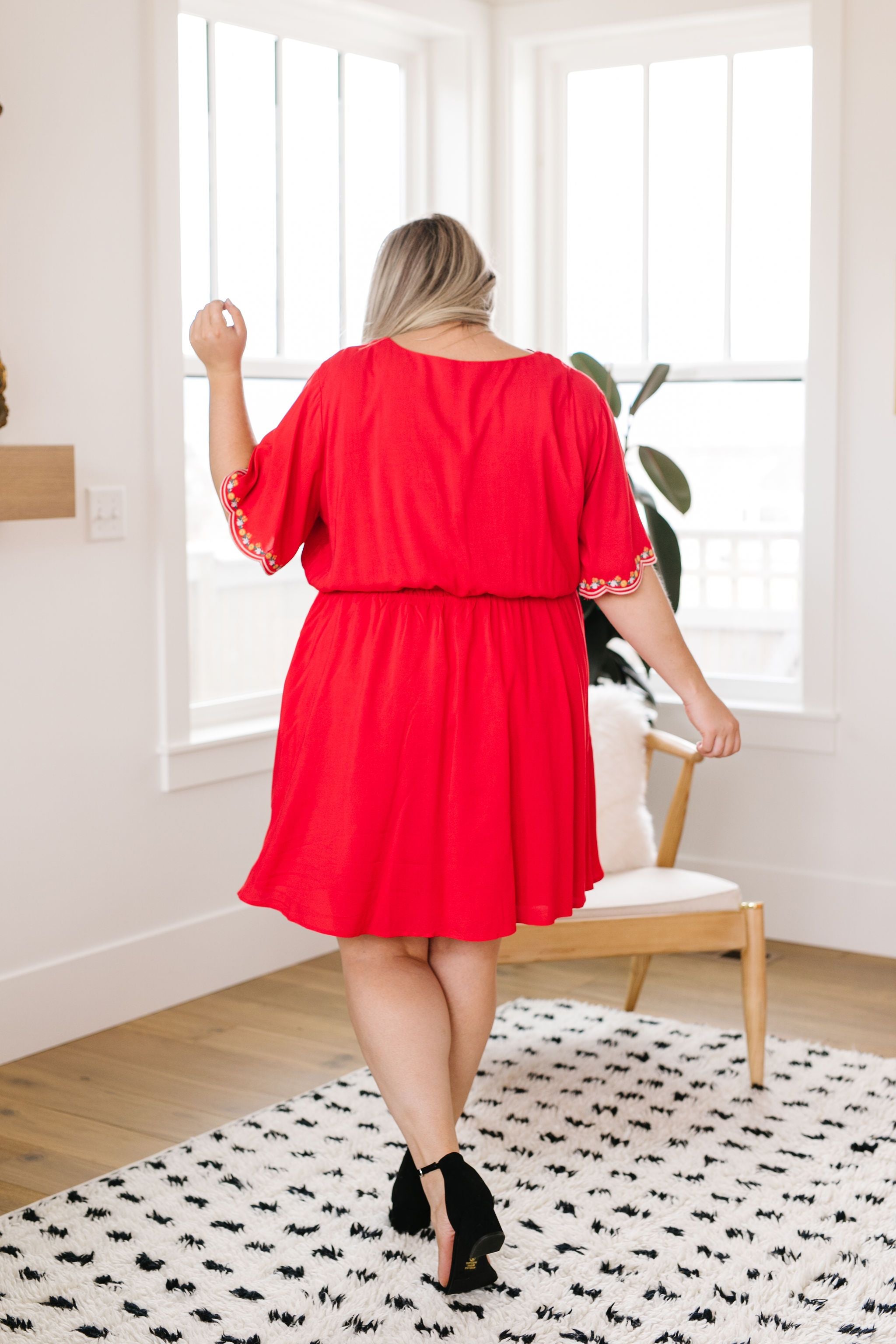 Brooklyn Embroidered Dress in Red