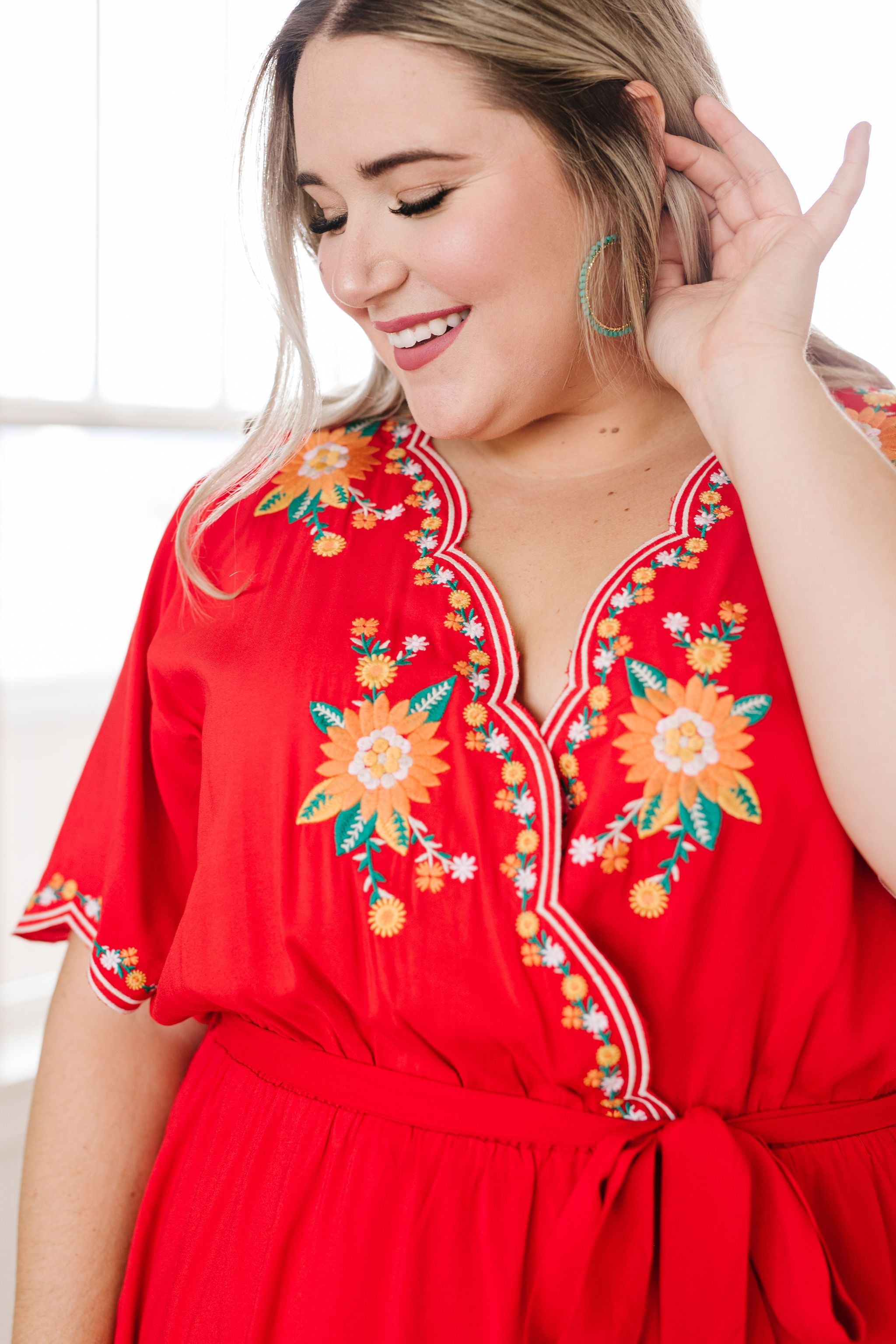 Brooklyn Embroidered Dress in Red