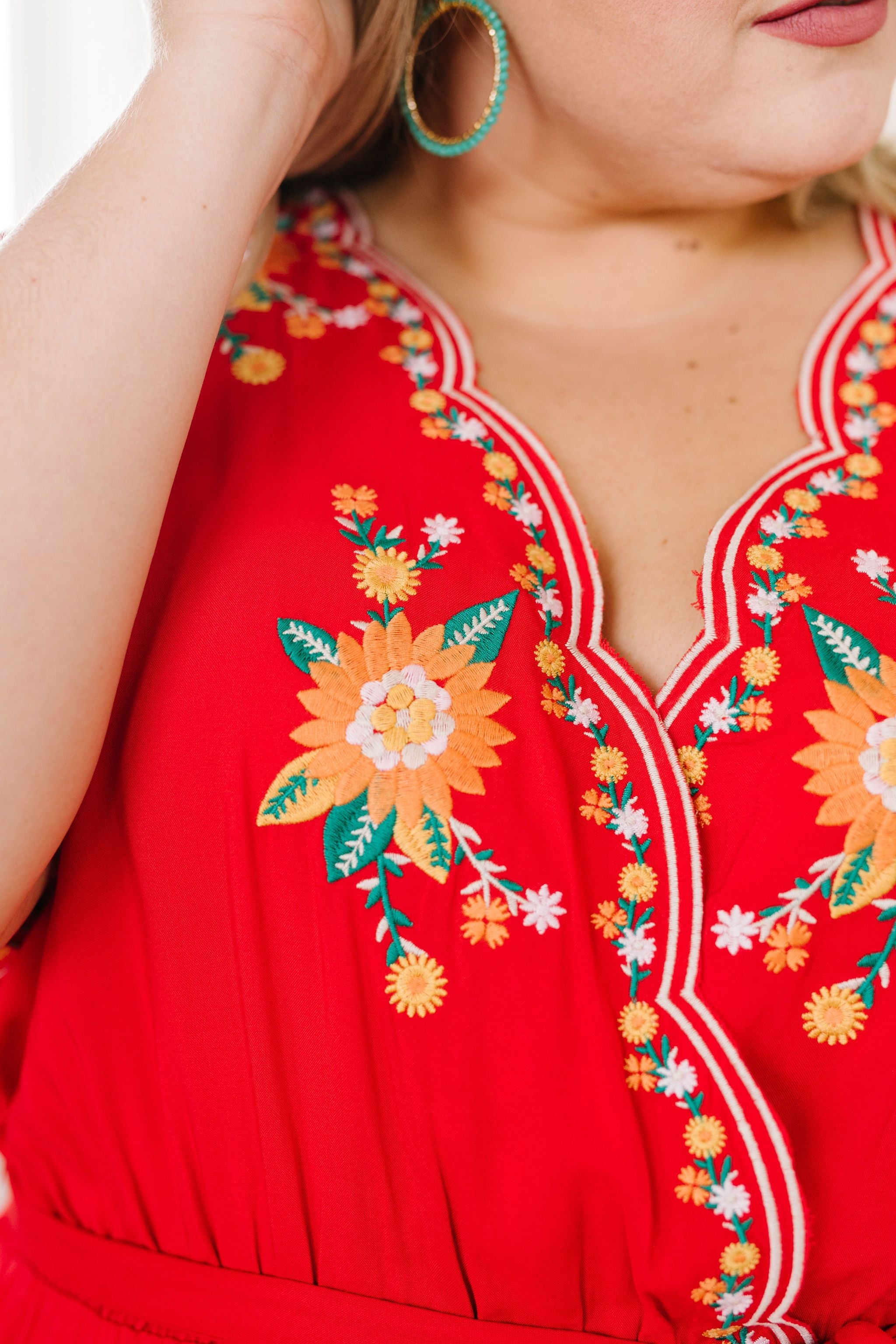 Brooklyn Embroidered Dress in Red