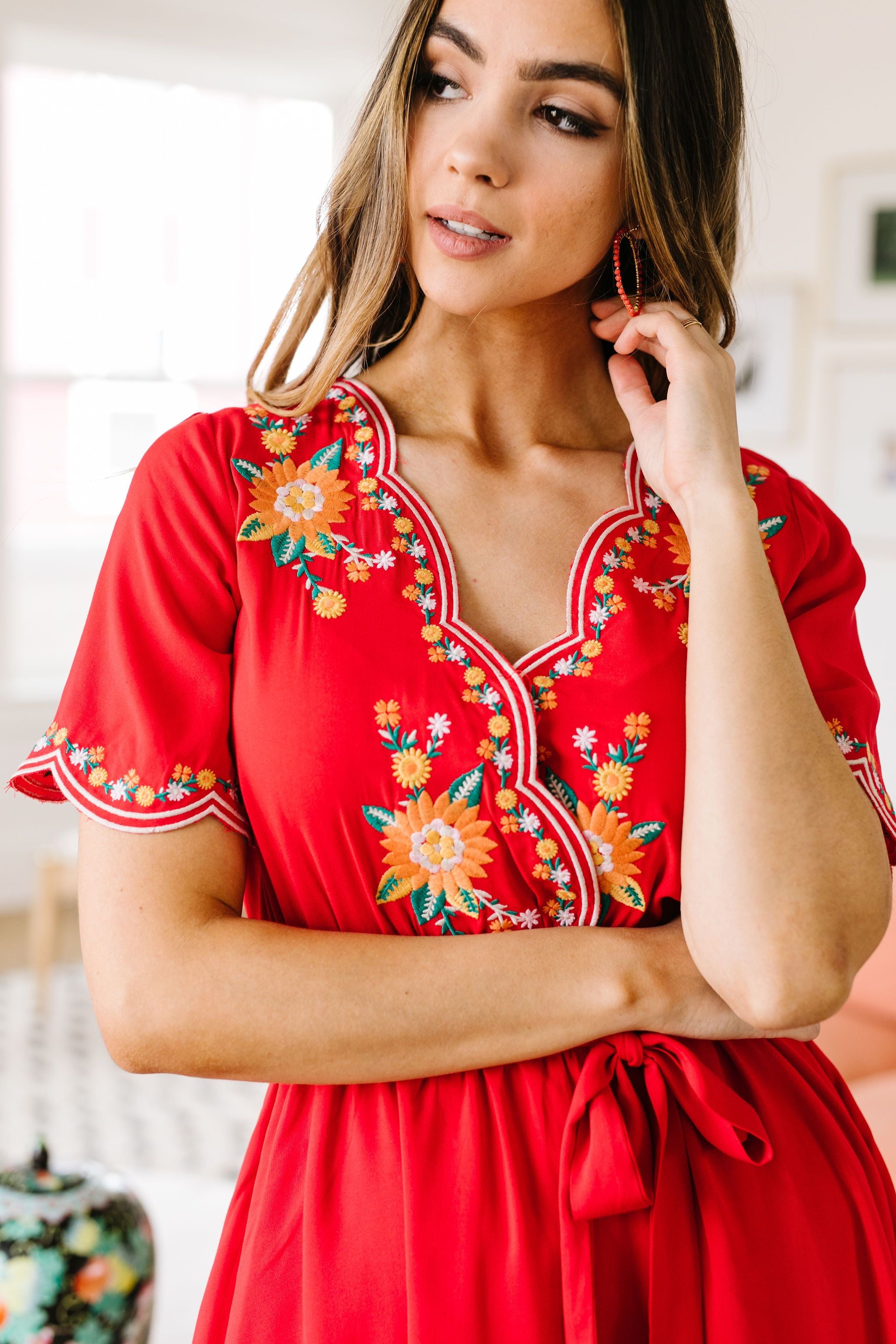 Brooklyn Embroidered Dress in Red