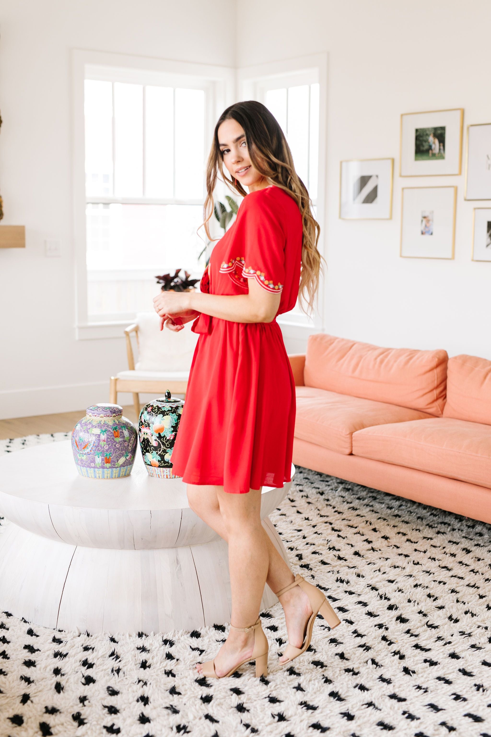 Brooklyn Embroidered Dress in Red