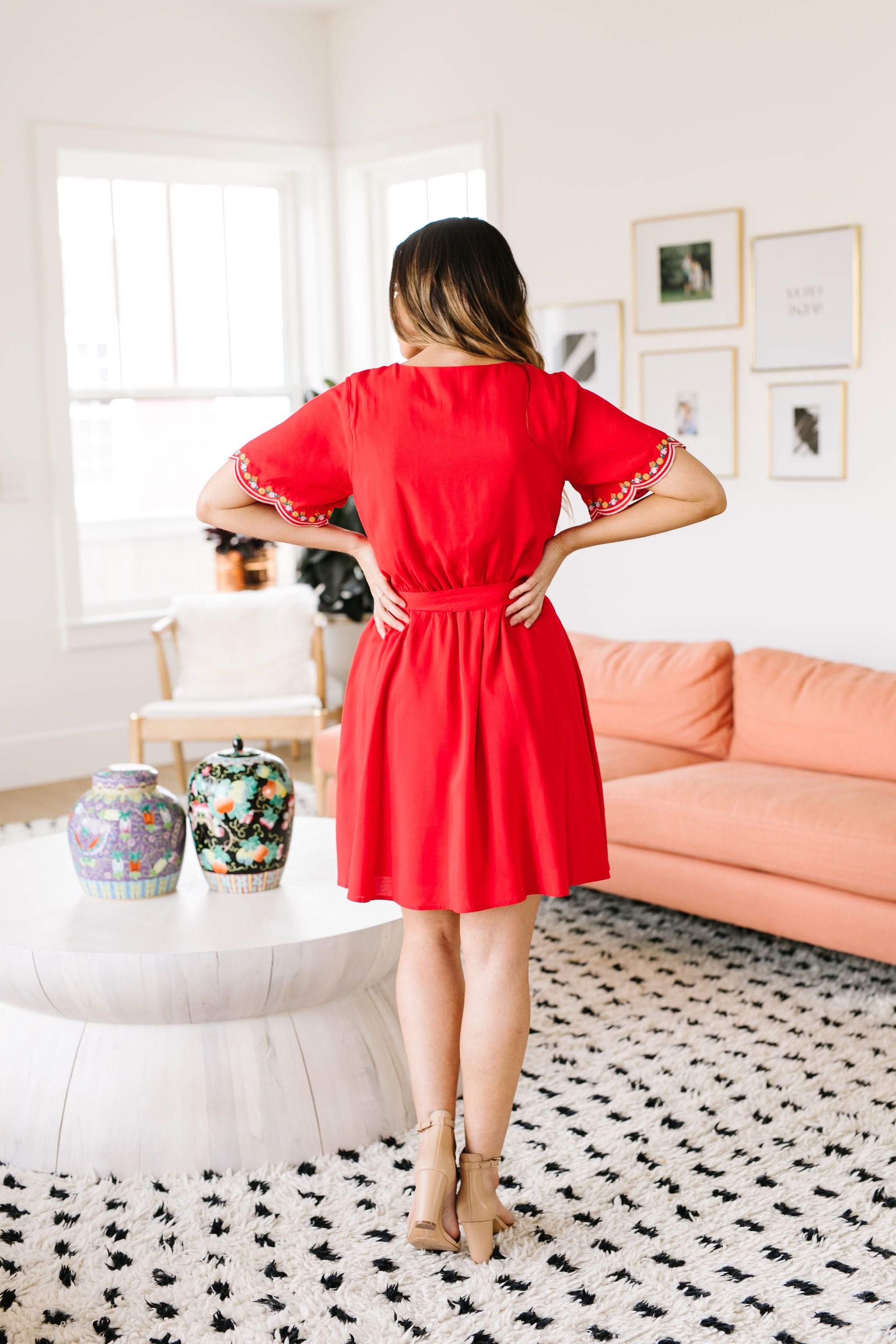 Brooklyn Embroidered Dress in Red