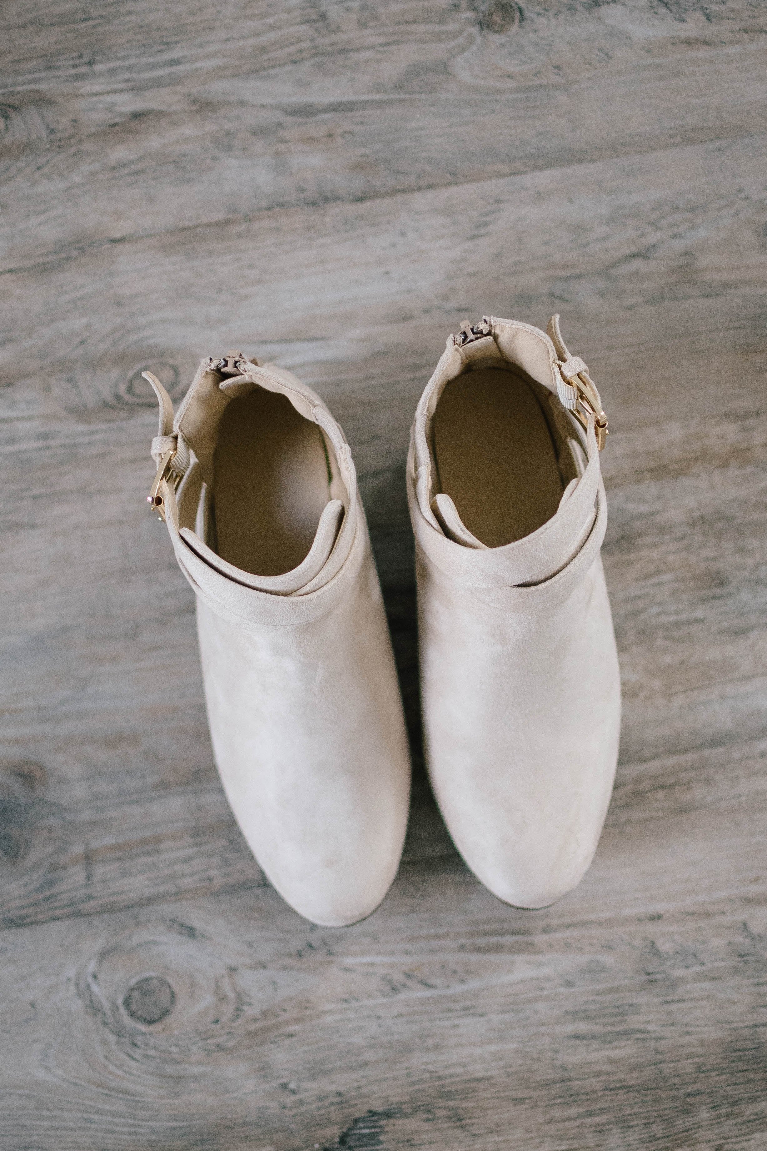 Buckle Booties in Beige Suede