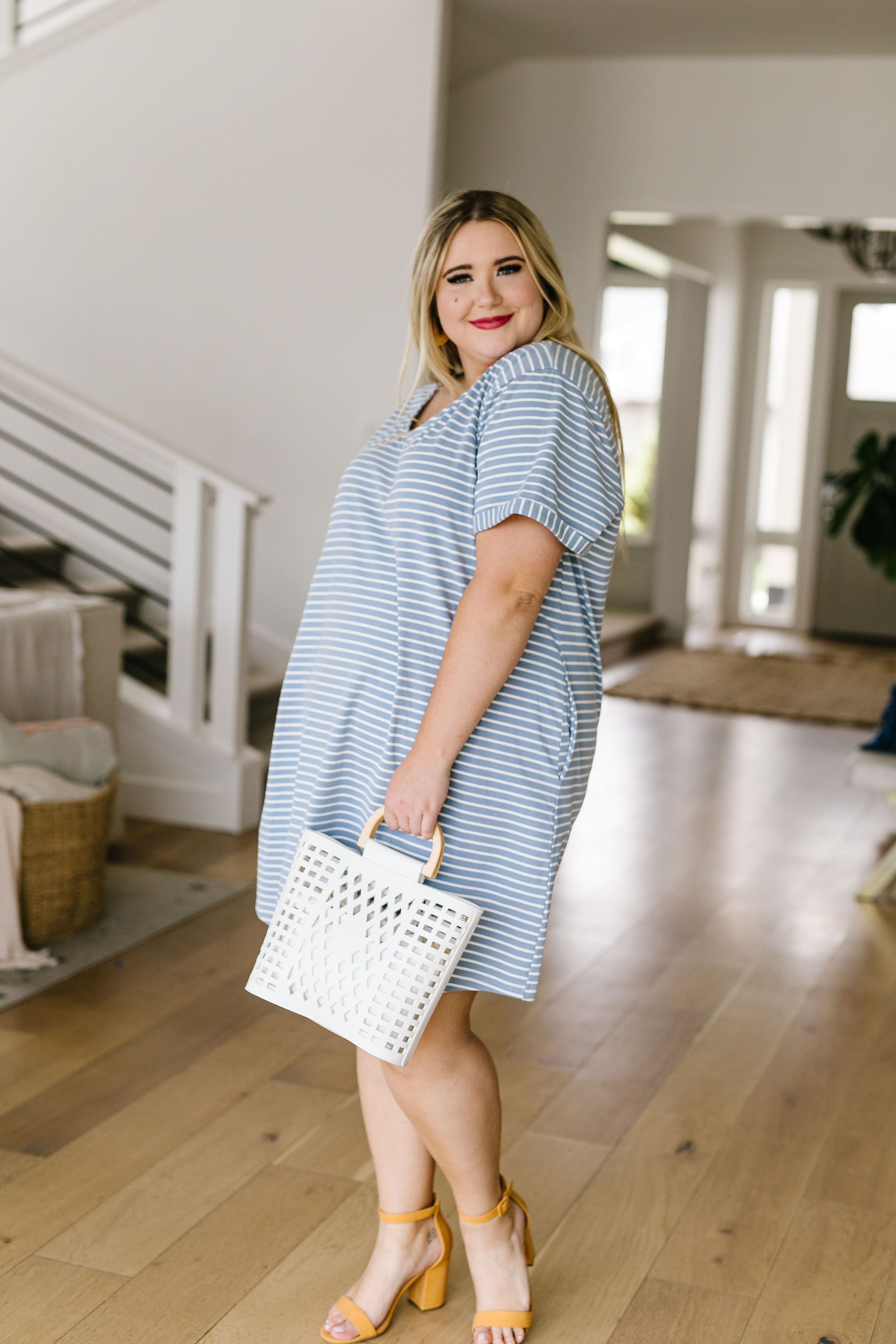 Buttoned To A T-Shirt Dress In Pale Blue