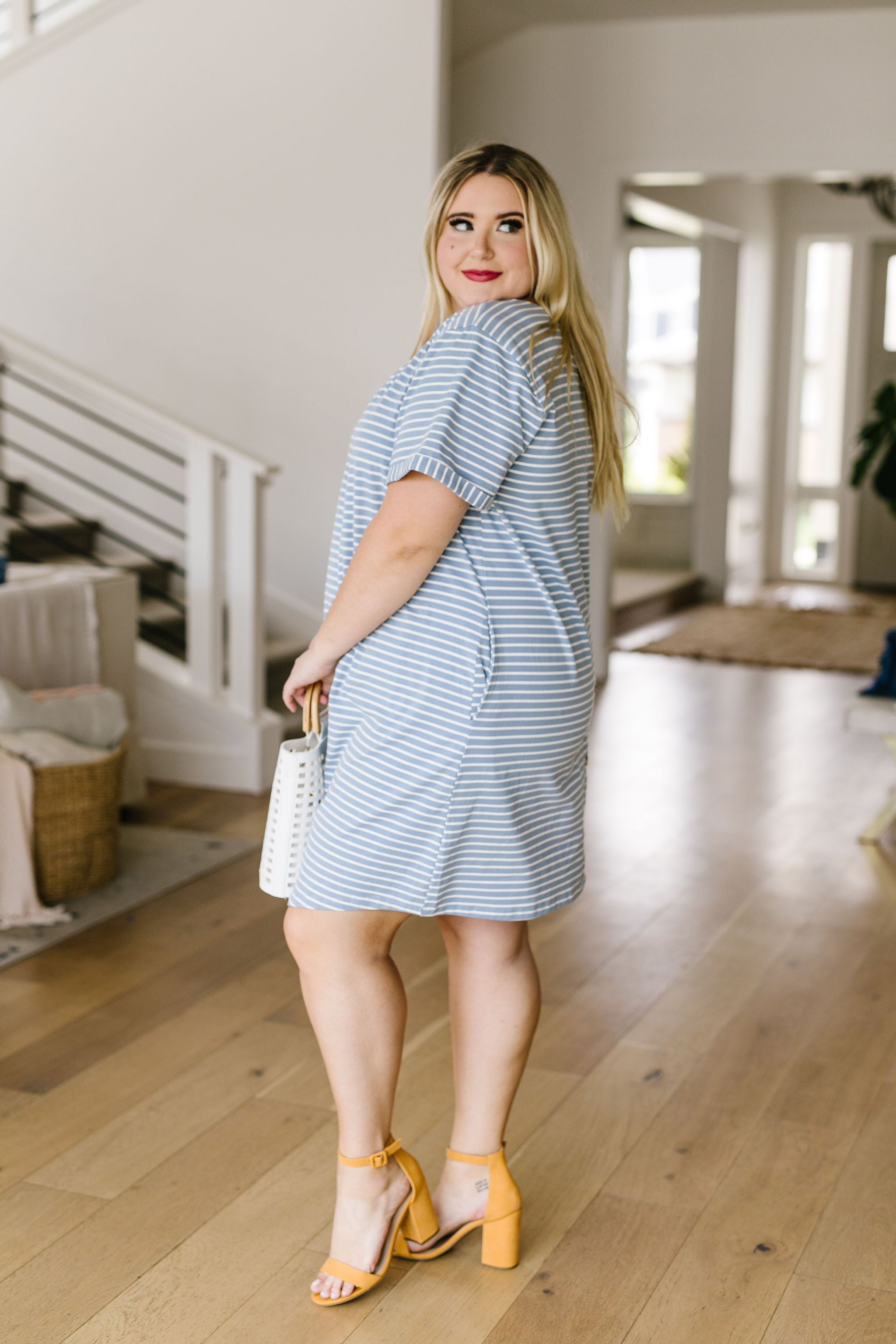 Buttoned To A T-Shirt Dress In Pale Blue