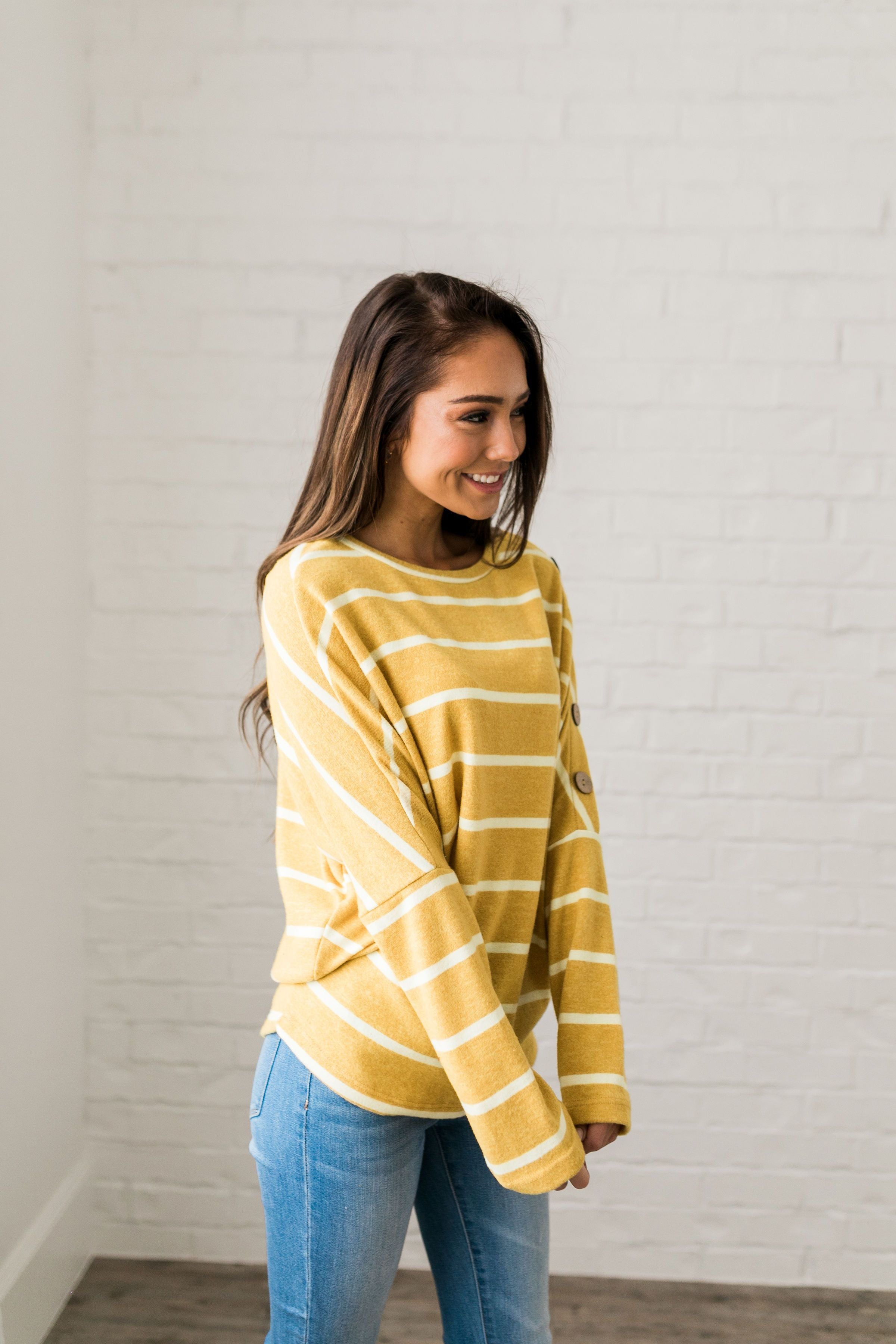 Buttons + Stripes Sweater In Goldenrod