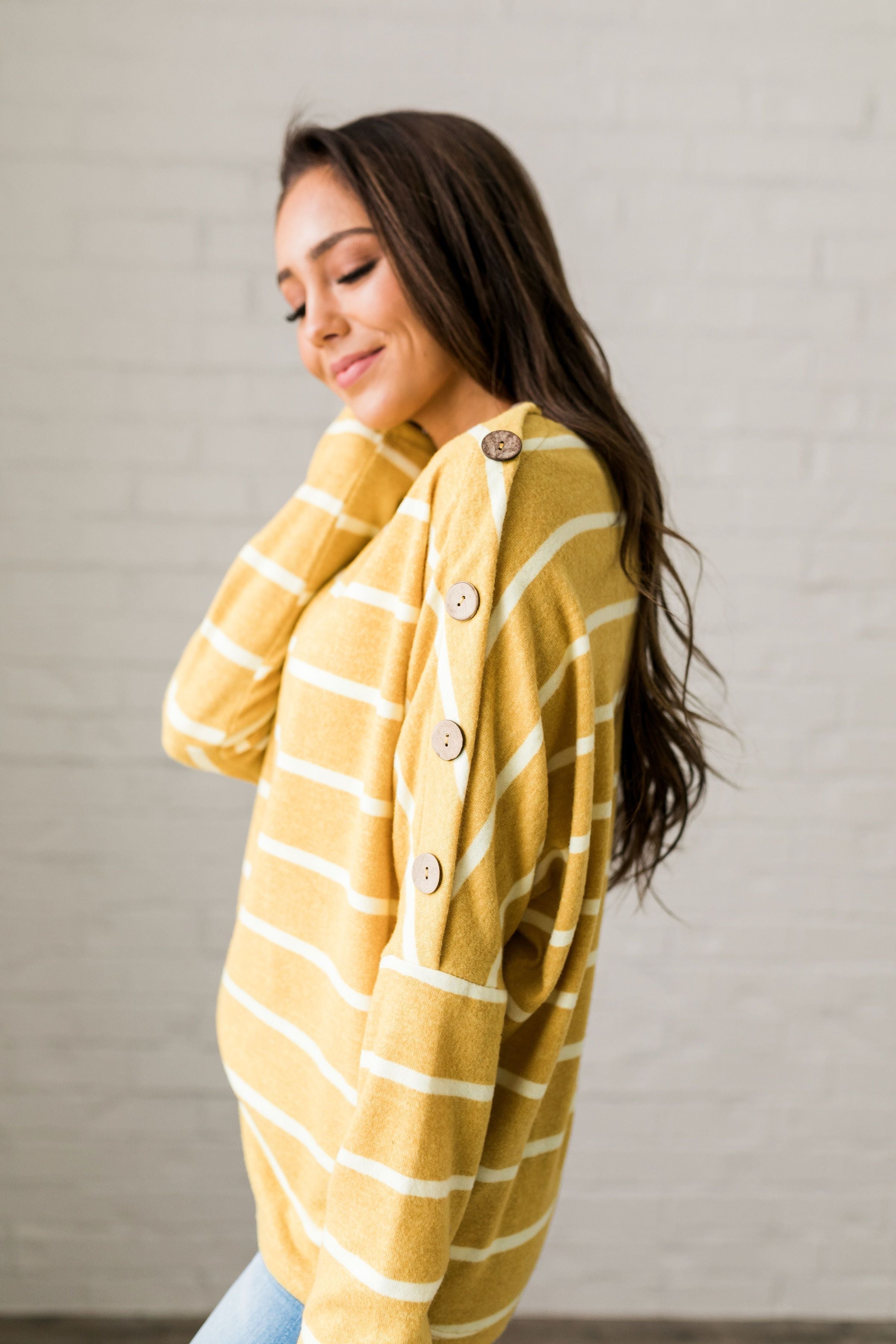 Buttons + Stripes Sweater In Goldenrod