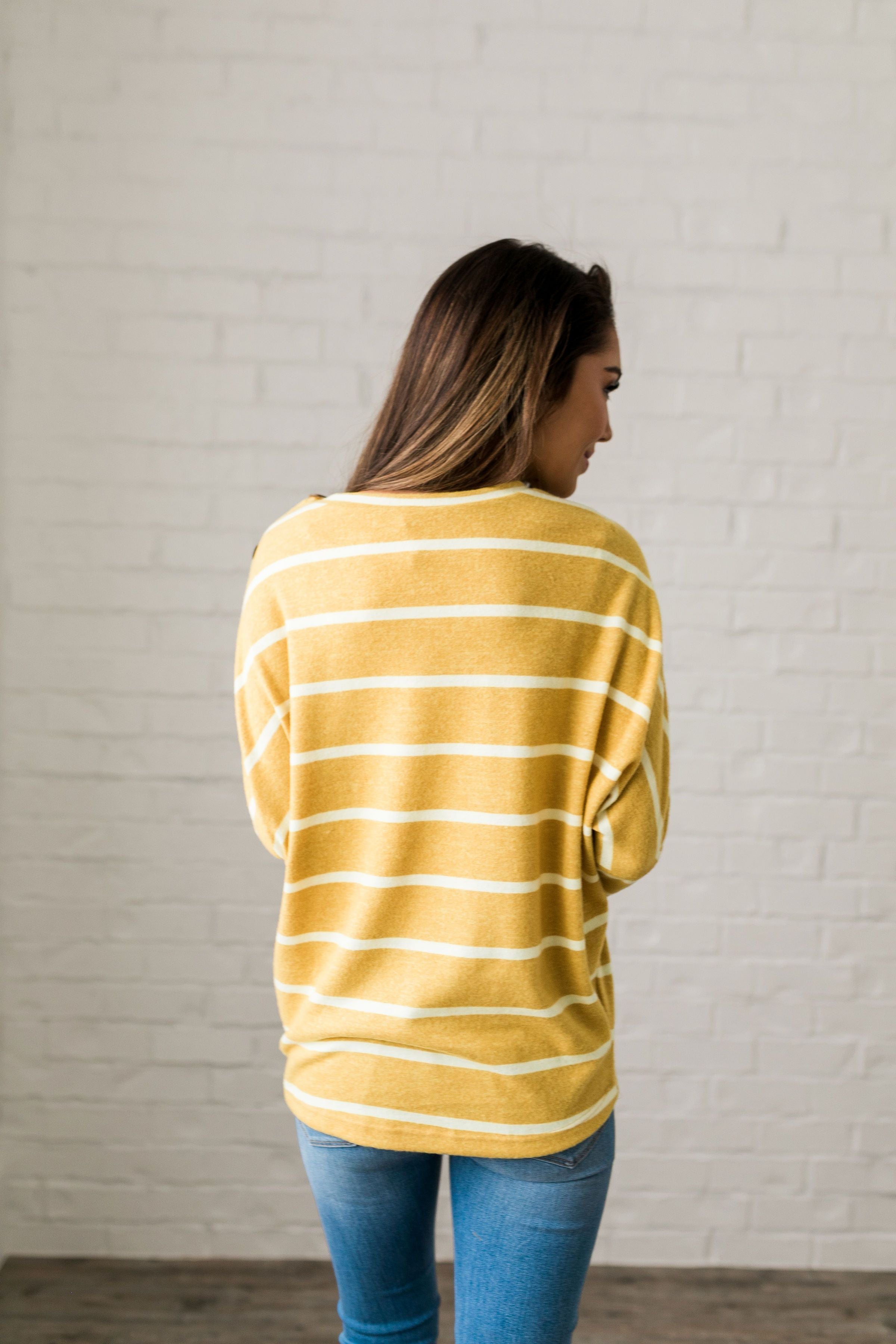 Buttons + Stripes Sweater In Goldenrod