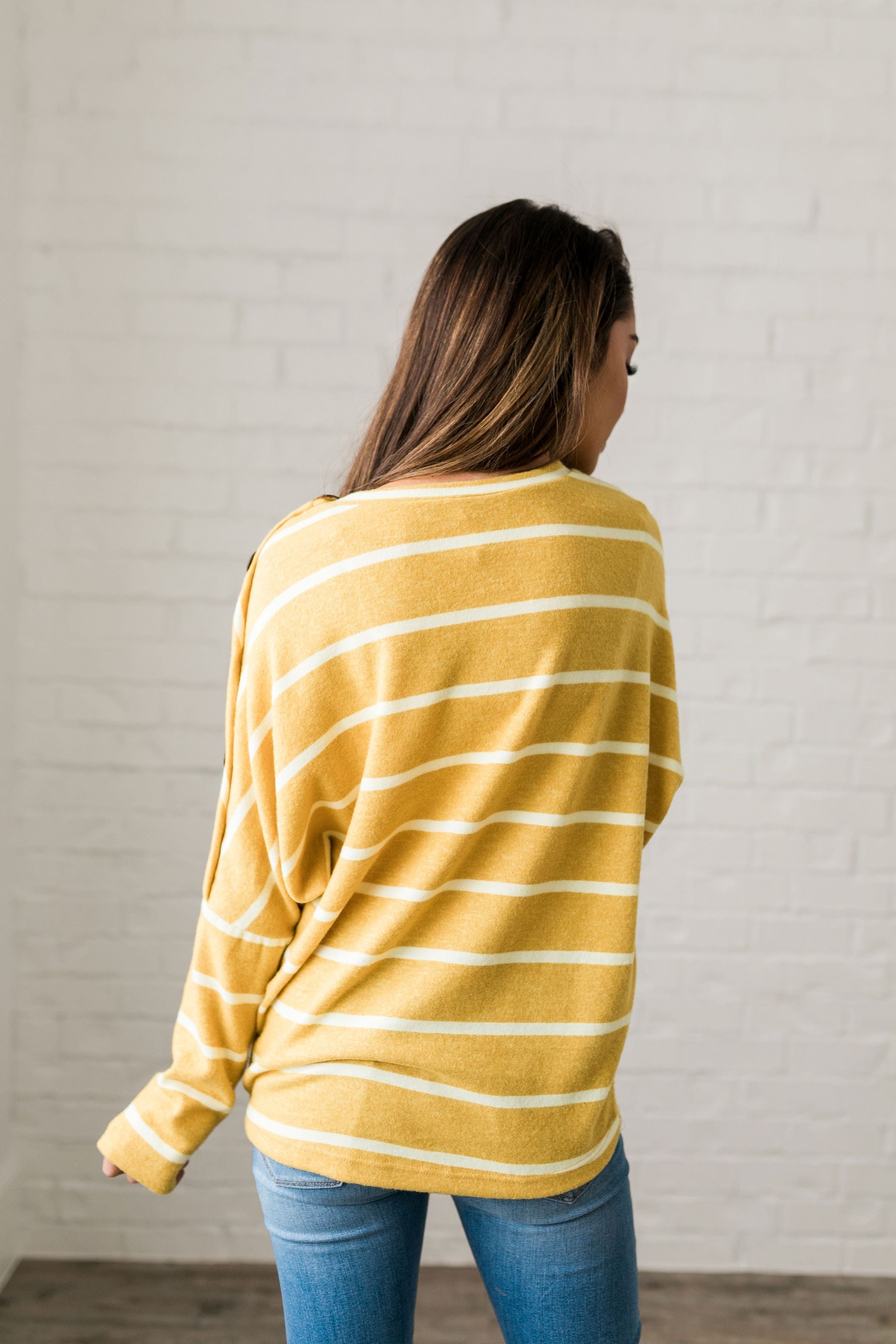 Buttons + Stripes Sweater In Goldenrod