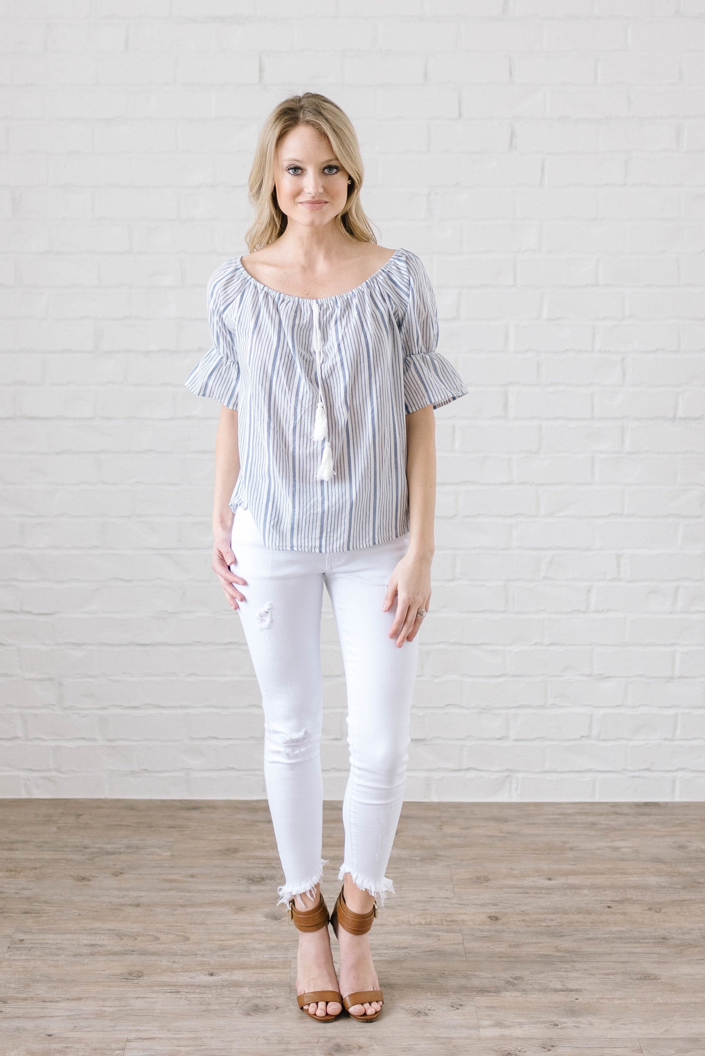 Candy Stripe Off the Shoulder in Blue