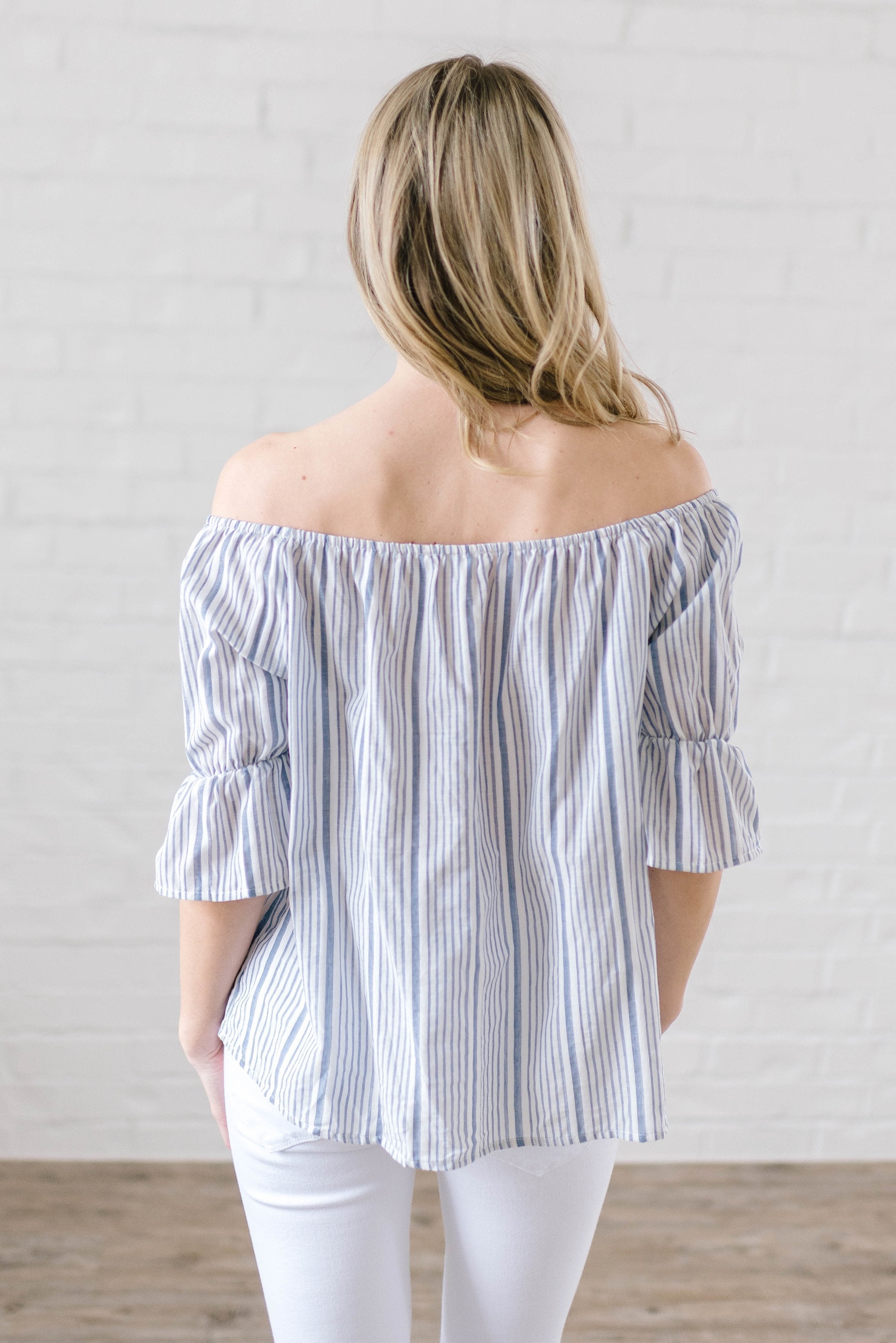 Candy Stripe Off the Shoulder in Blue