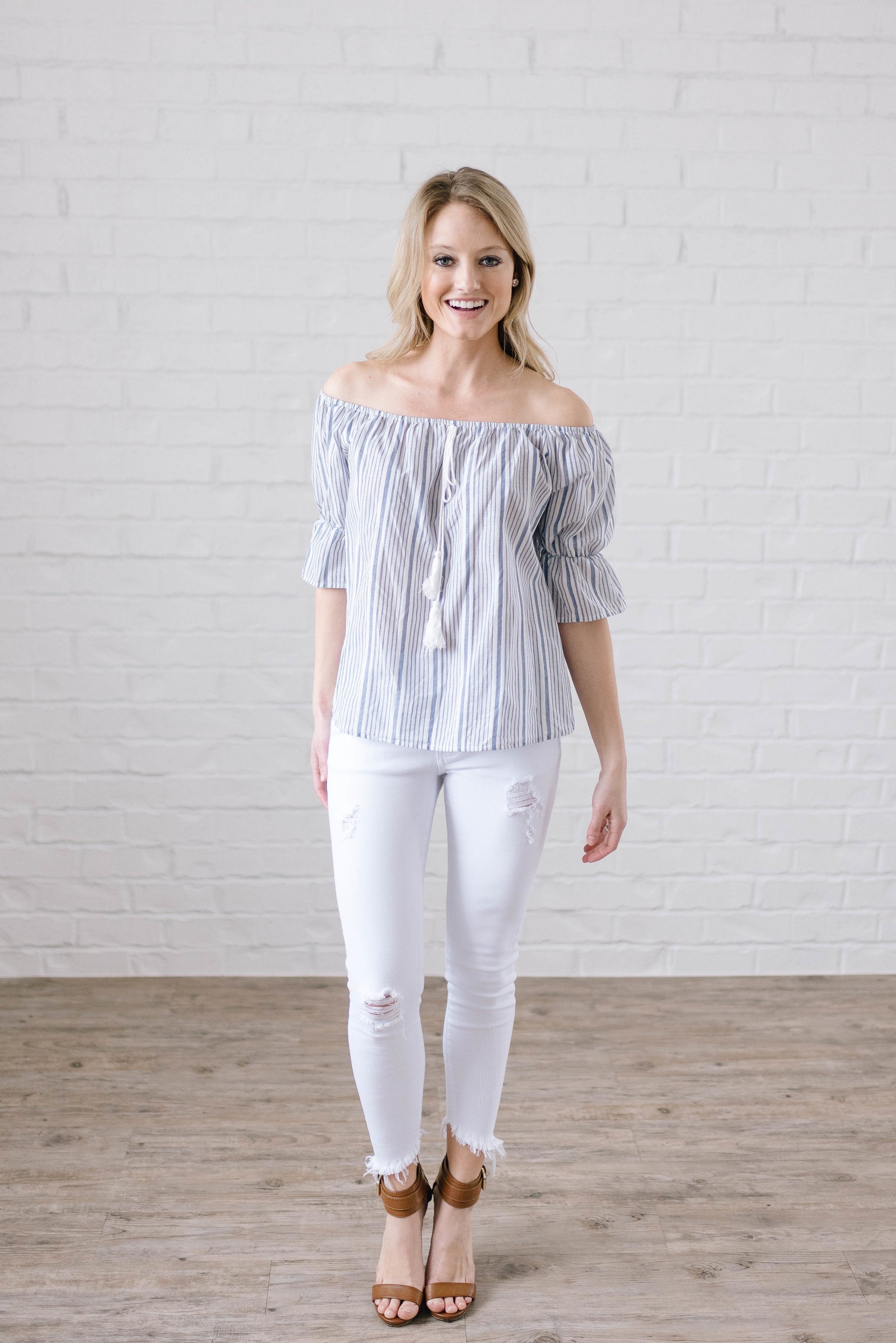 Candy Stripe Off the Shoulder in Blue