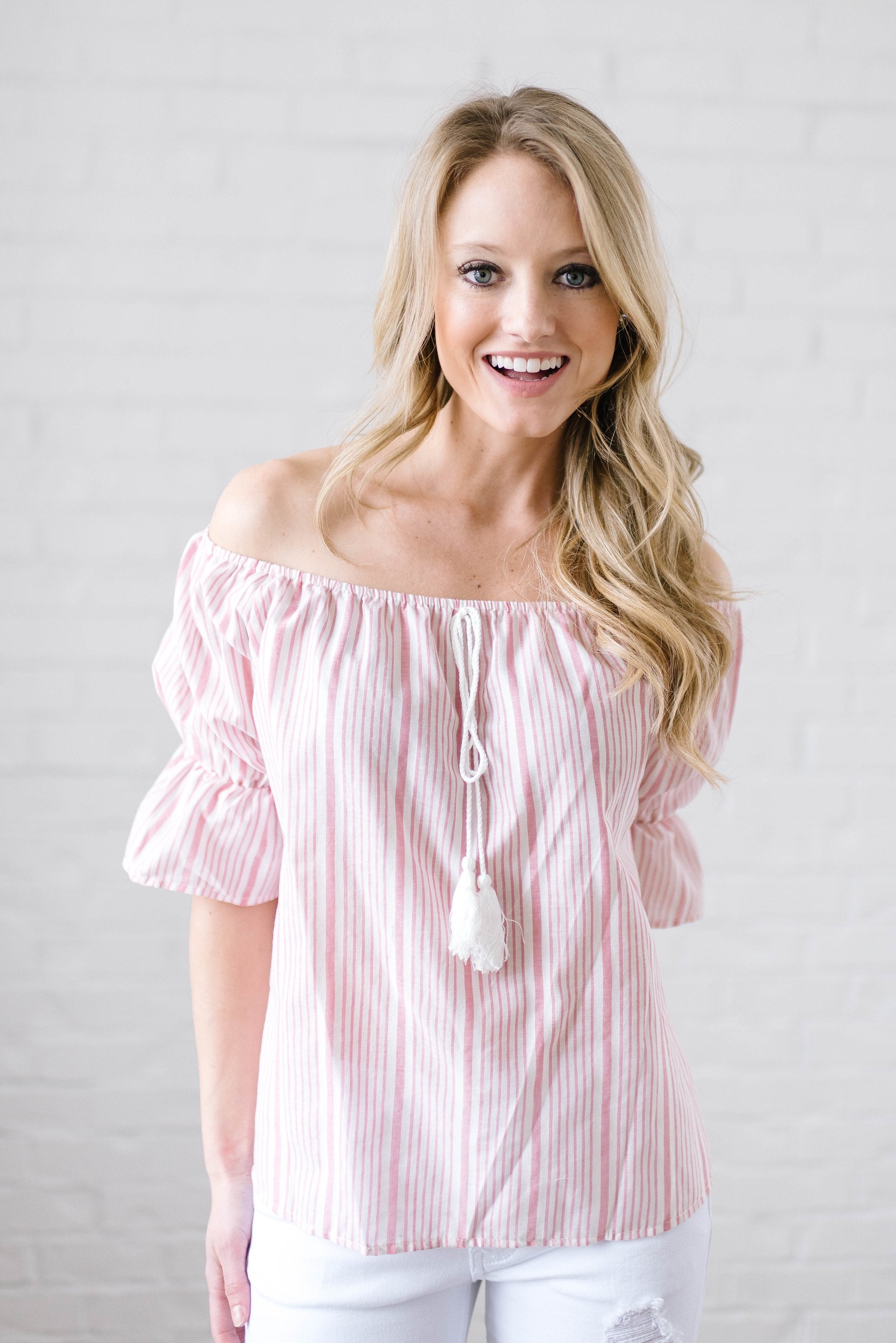 Candy Stripe Off the Shoulder in Pink