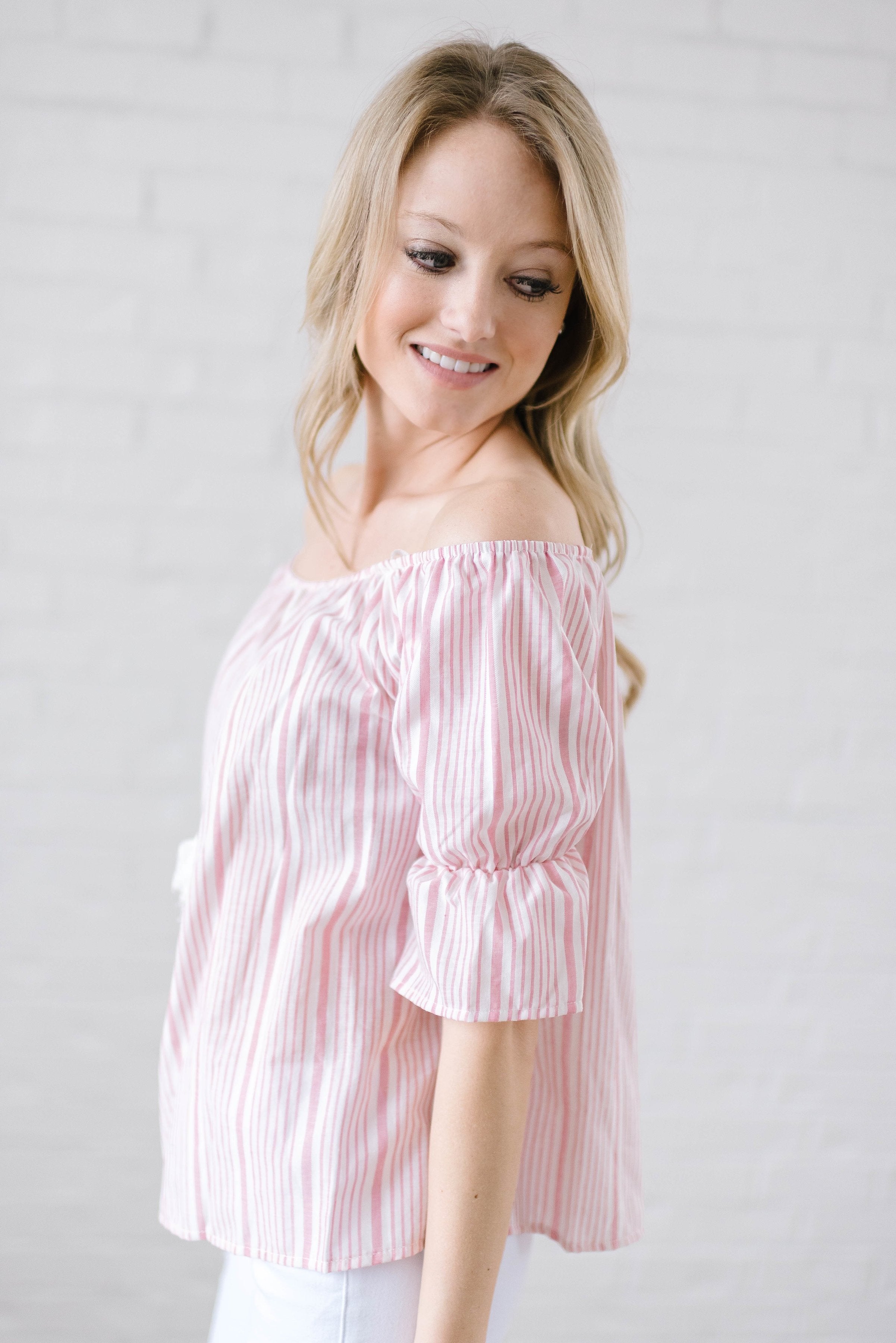 Candy Stripe Off the Shoulder in Pink