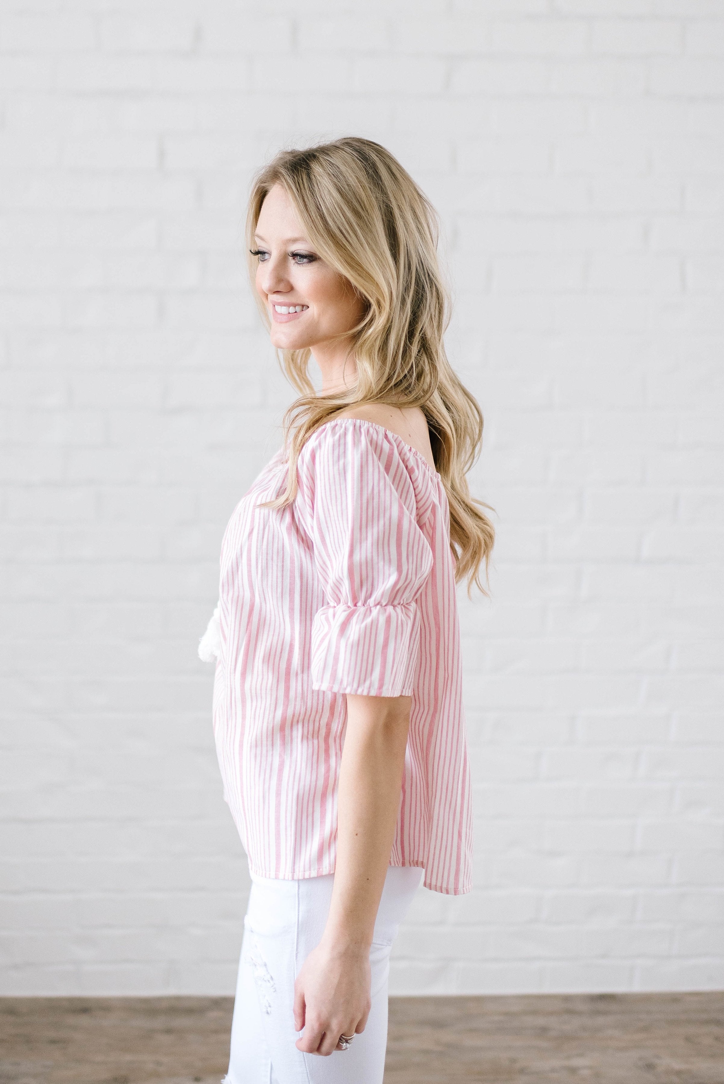 Candy Stripe Off the Shoulder in Pink