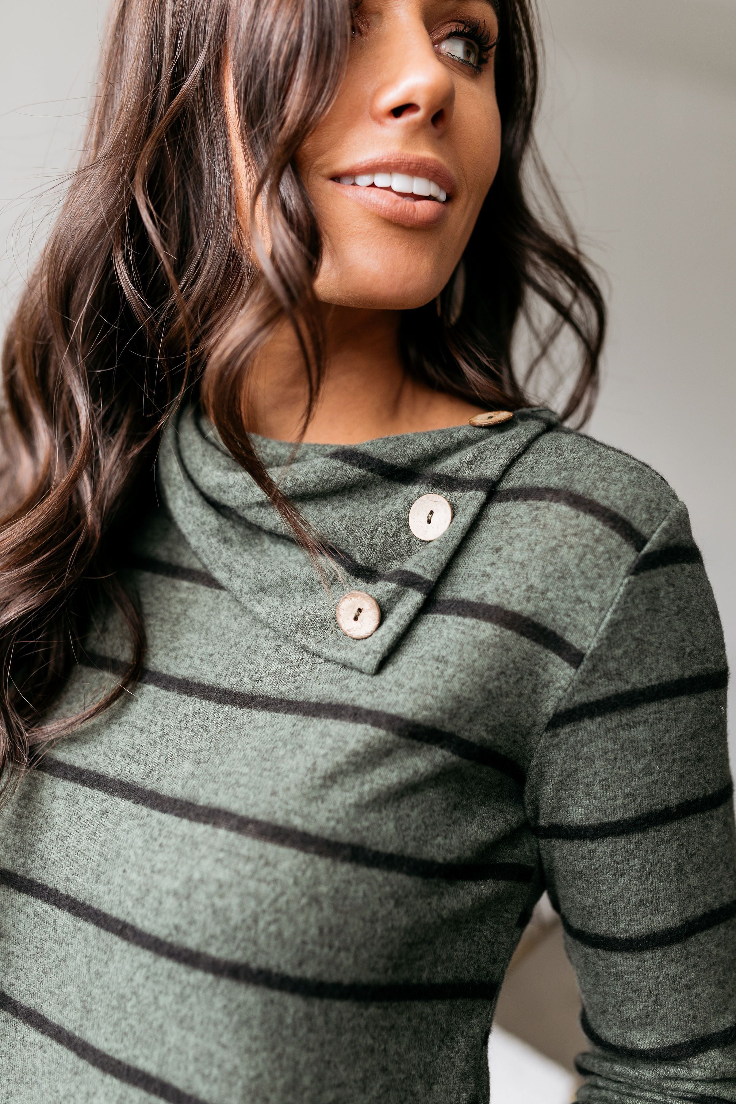 Carolina In My Mind Striped Top In Olive