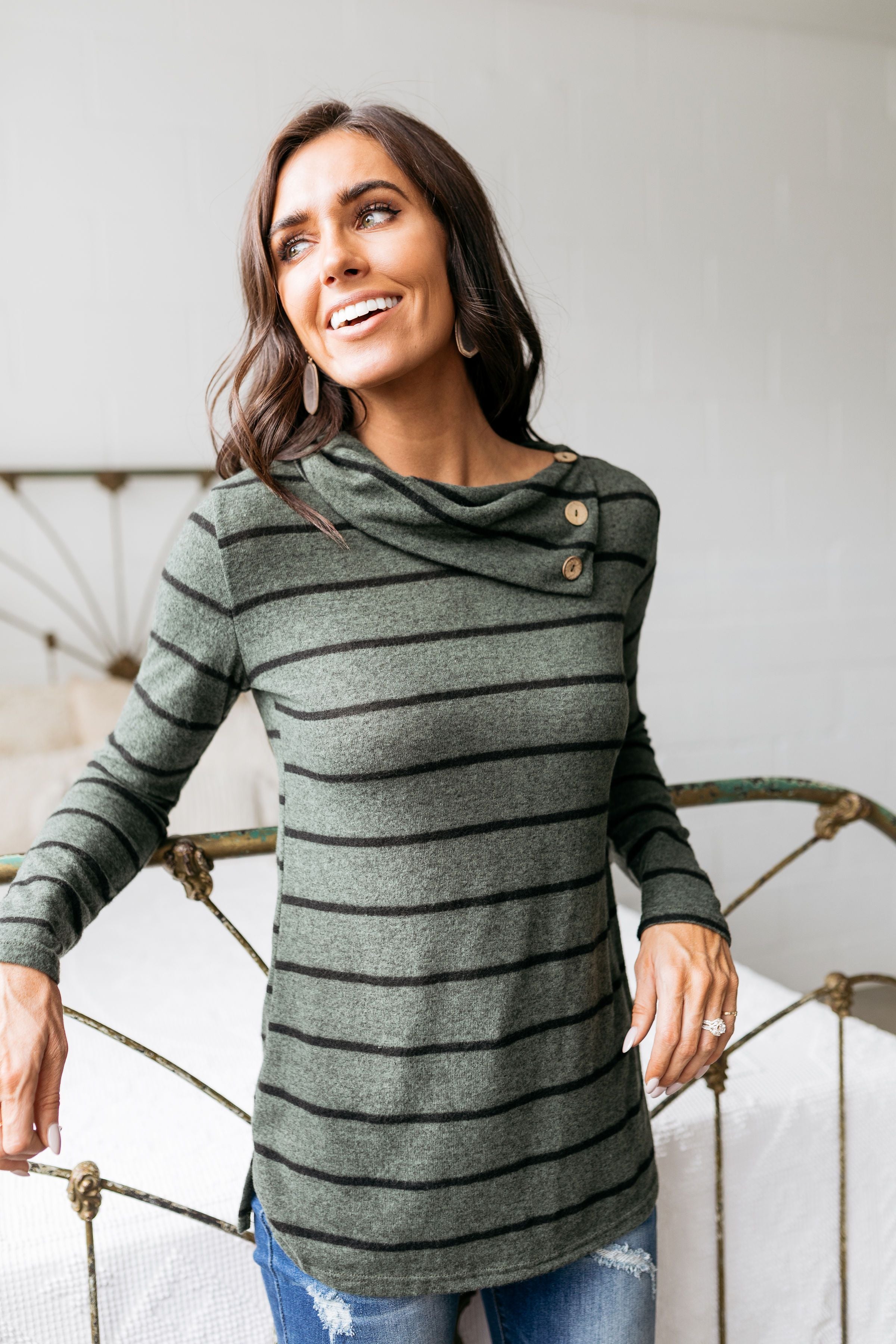 Carolina In My Mind Striped Top In Olive