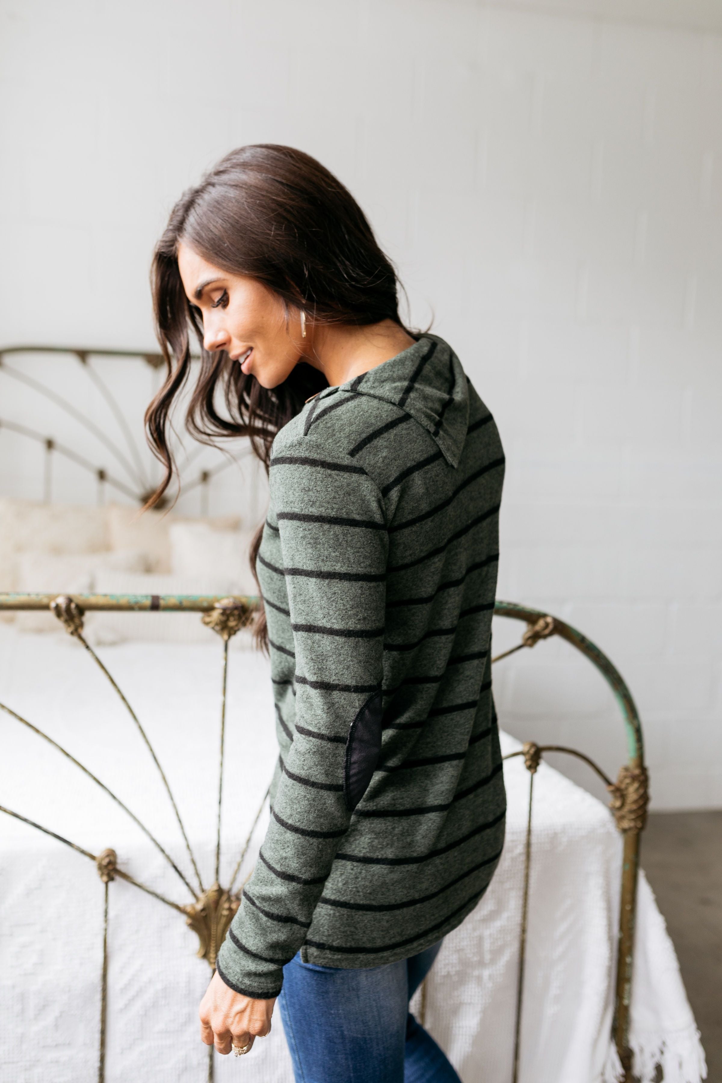 Carolina In My Mind Striped Top In Olive