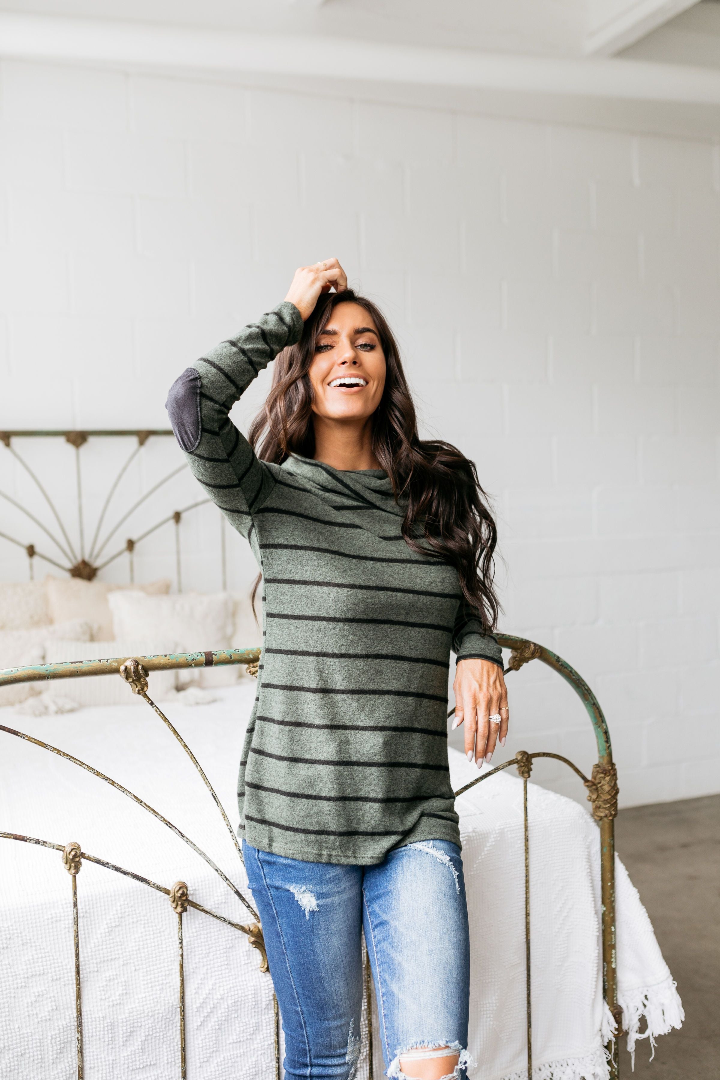 Carolina In My Mind Striped Top In Olive