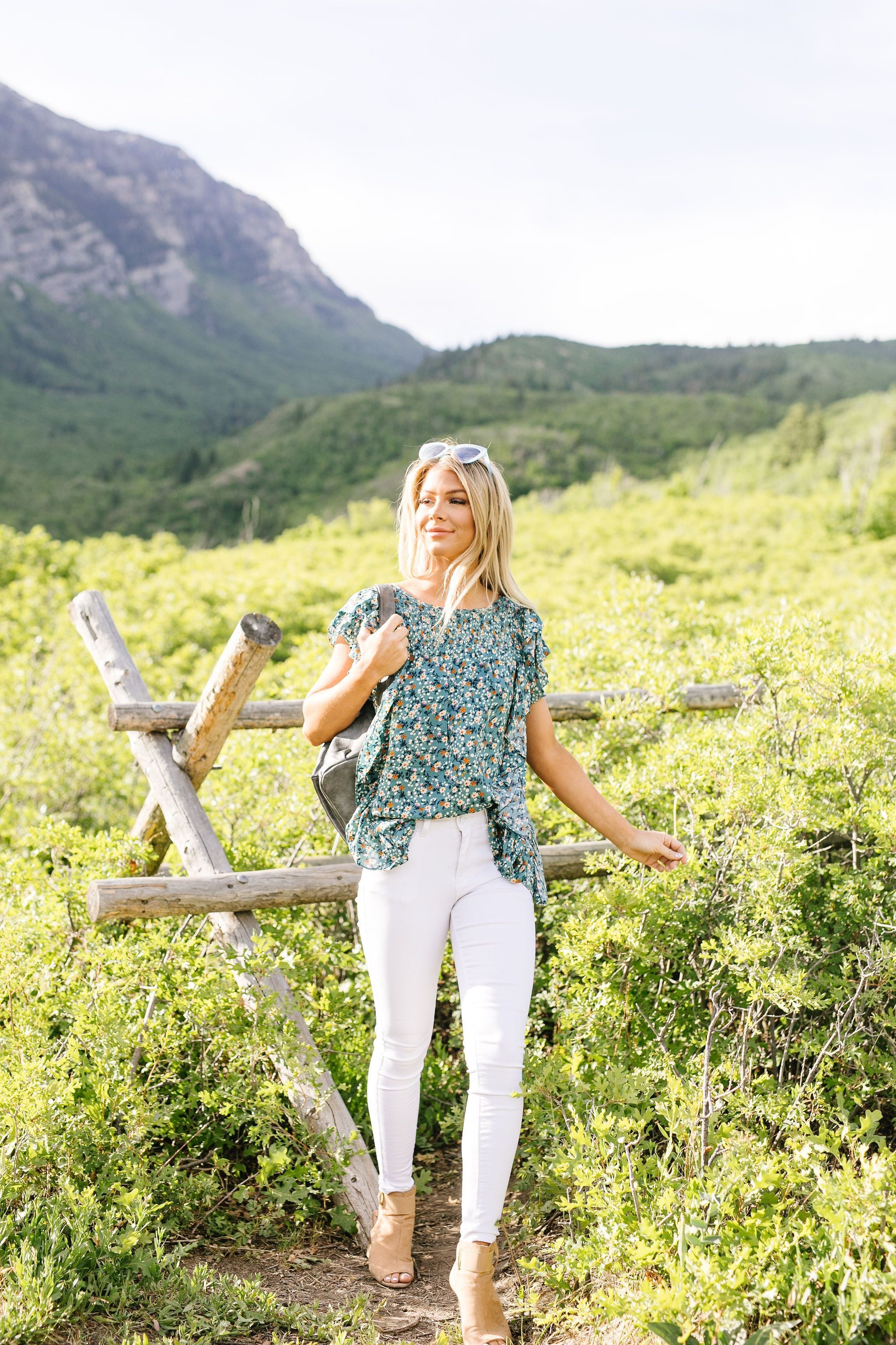 Cascading Ruffles Top In Aqua