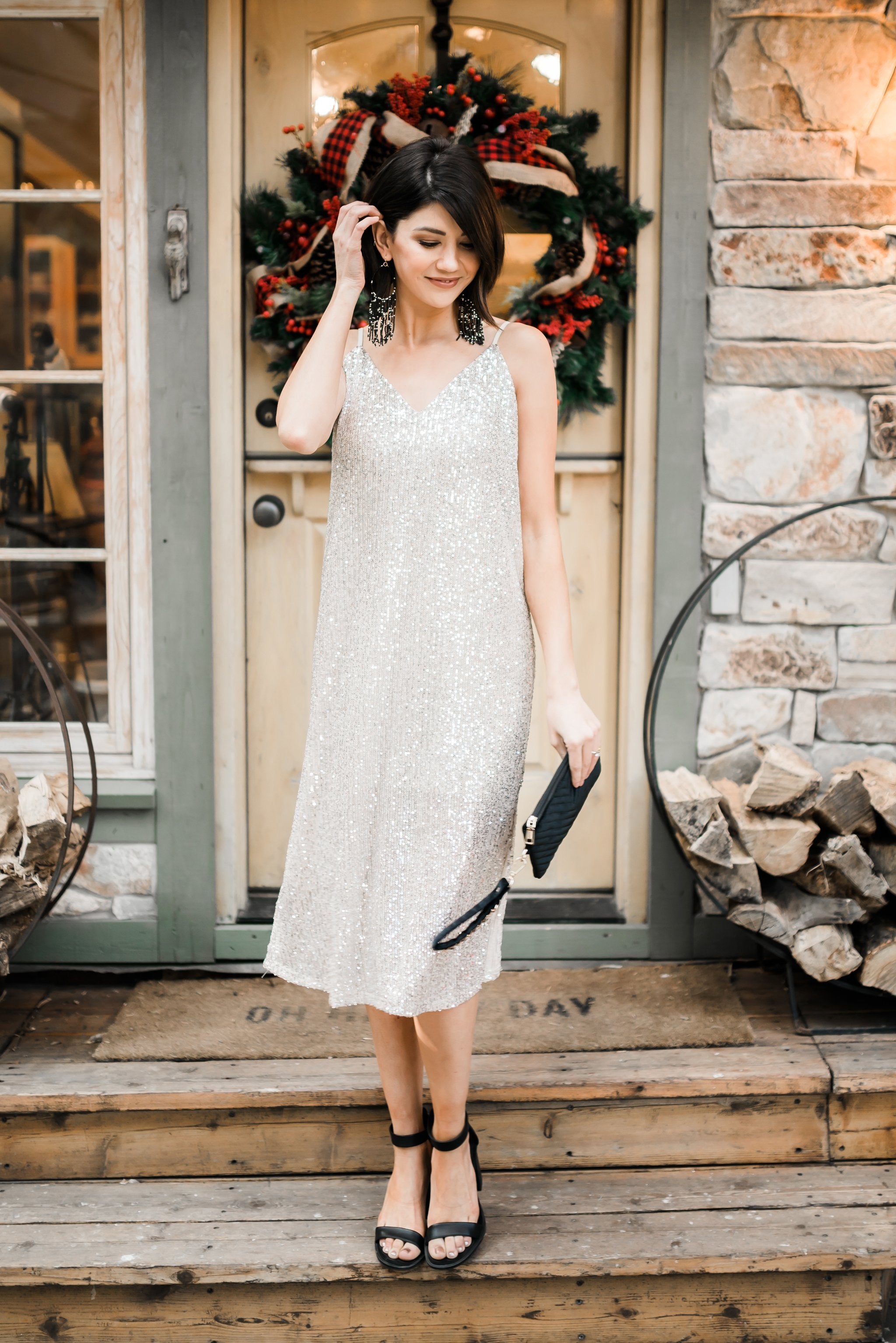 Champagne + Caviar Sequin Slip Dress