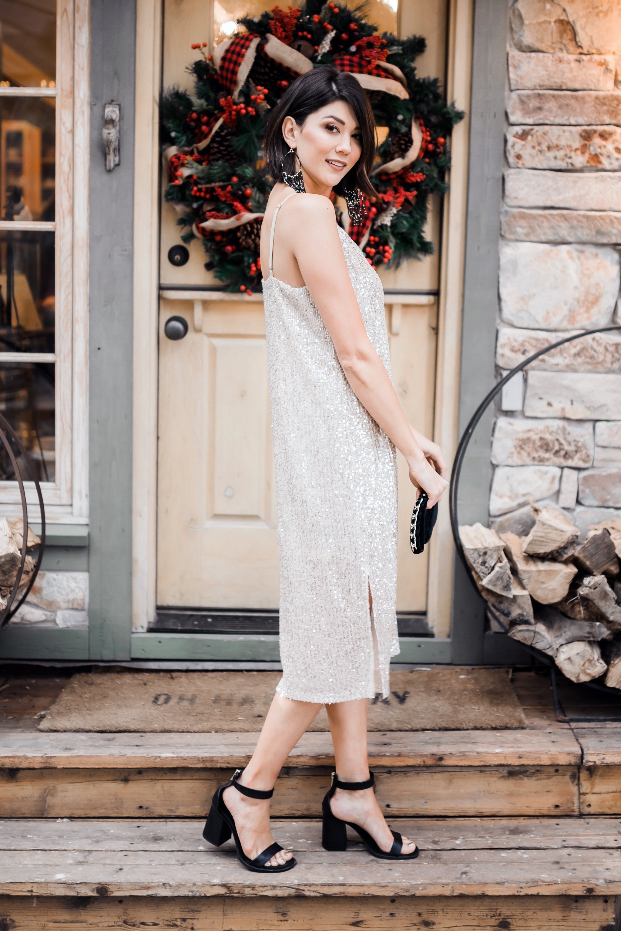 Champagne + Caviar Sequin Slip Dress